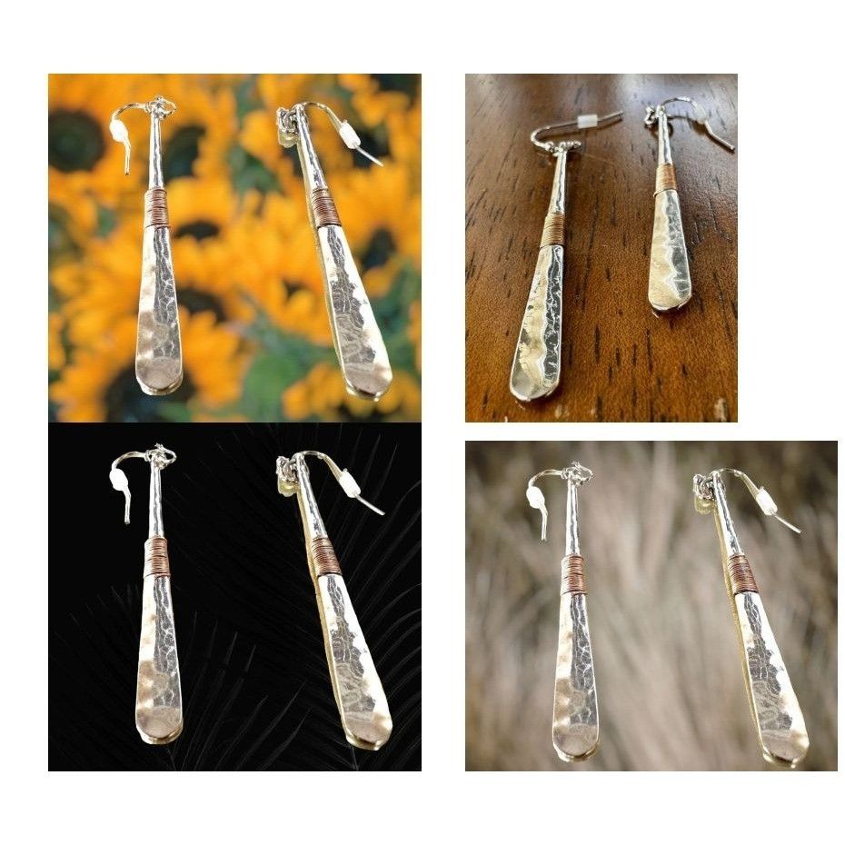 Handmade New Hammered Metal Earrings Handmade Wire Wrapped Dangle hoo Size ONE SIZE - 3 Thumbnail