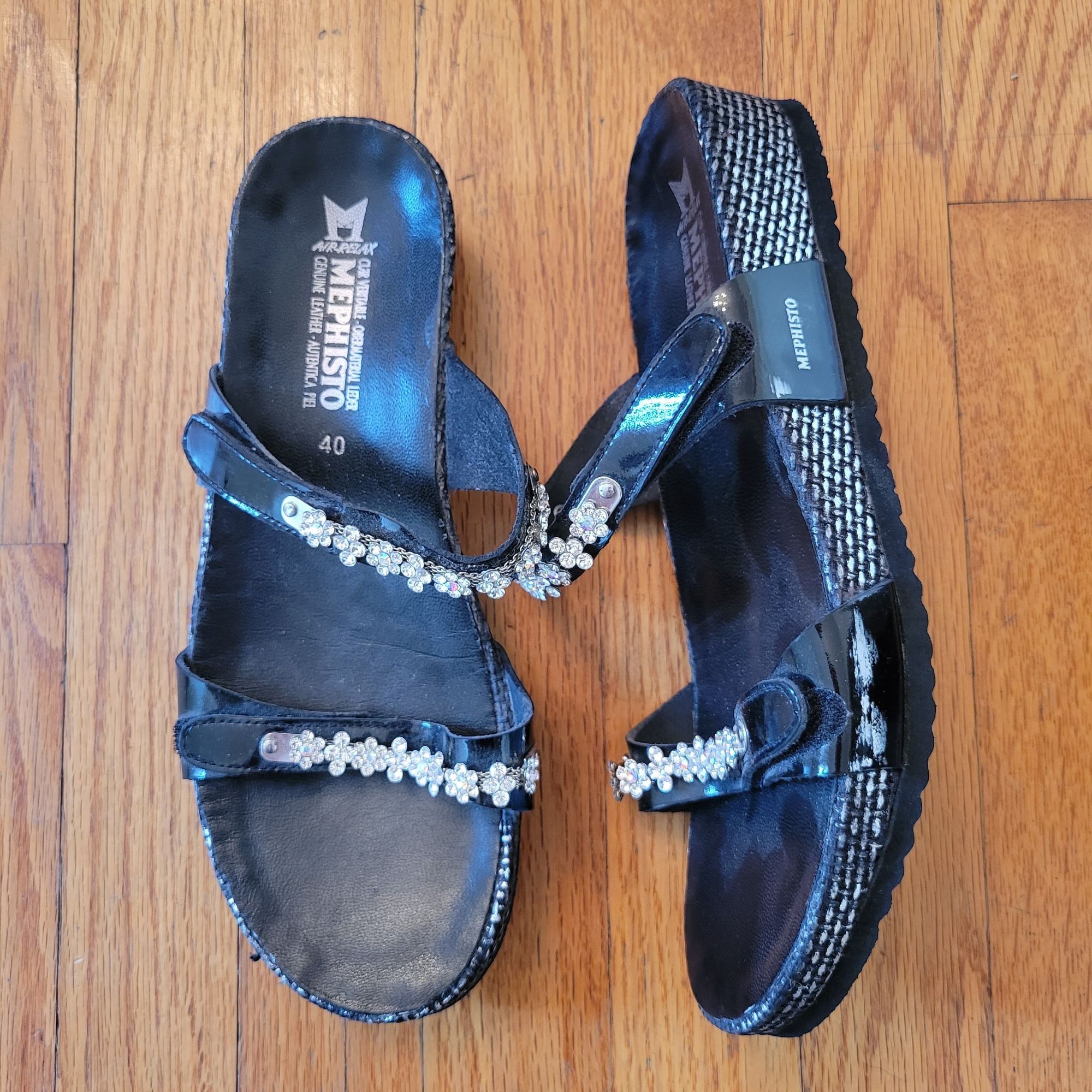 Mephisto Mephisto 10 Rhinestone Black Patent Leather Strap Platform S Size US 10 / IT 40 - 1 Thumbnail