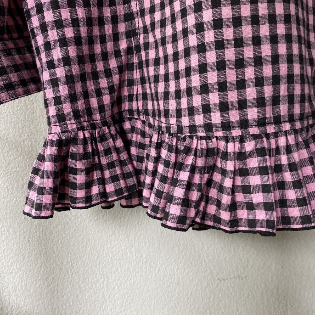 Japanese Brand ALGONGUINS Y2K Punk Pink Black Gingham Ruffle Blouse Size M / US 6-8 / IT 42-44 - 13 Thumbnail