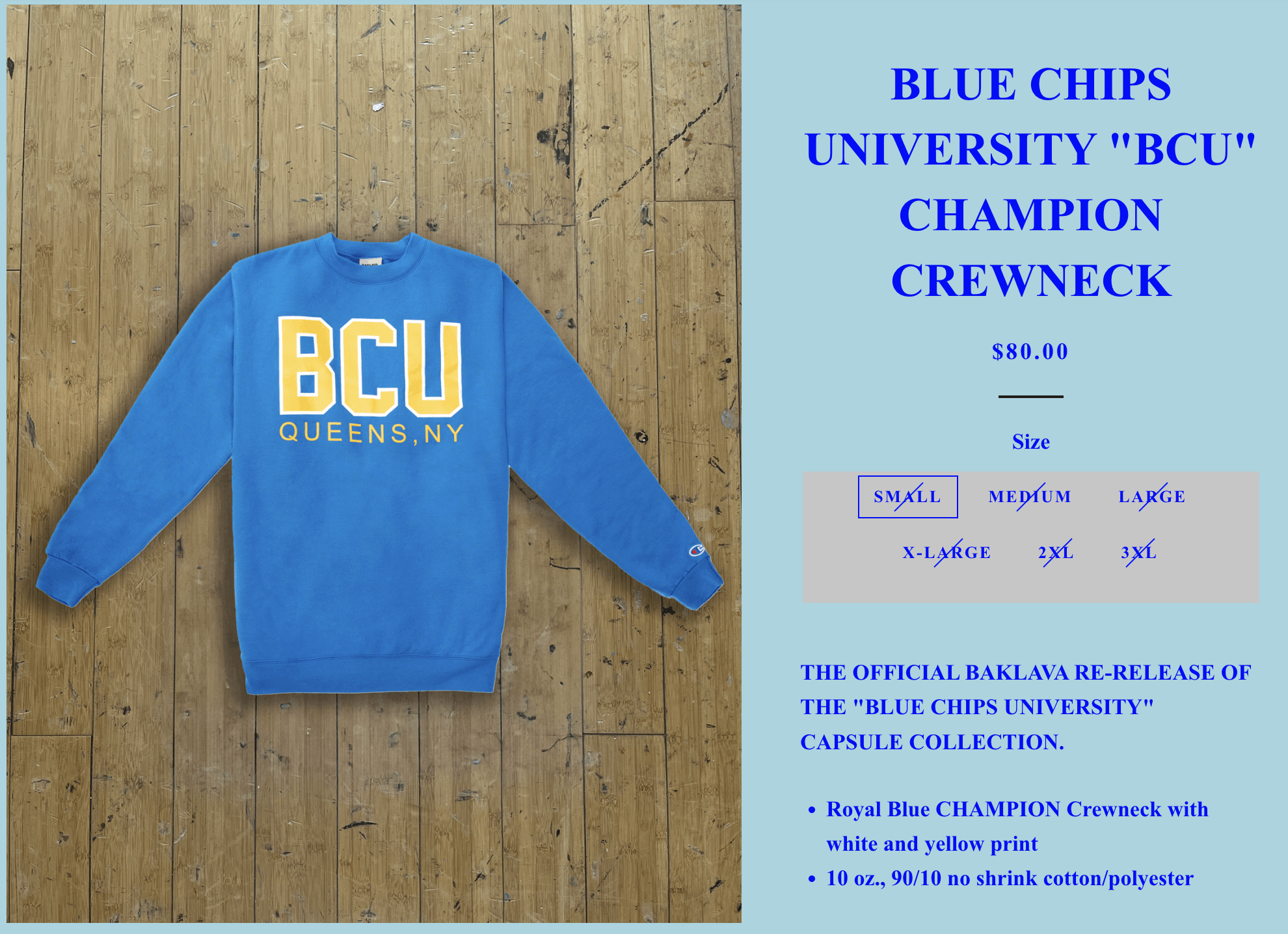Action Bronson Blue Chips University "BCU" Champion Crewneck - Blue Size M Size US M / EU 48-50 / 2 - 3 Thumbnail