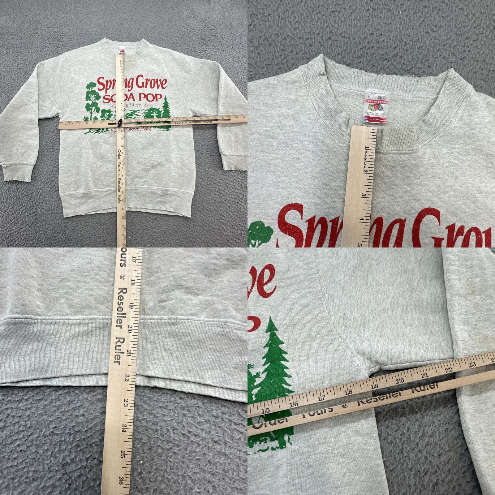 Fruit Of The Loom VINTAGE 80s 90s Spring Grove Soda Pop MN Sweatshirt Distressed Thrashed USA Rare Size US S / EU 44-46 / 1 - 9 Thumbnail
