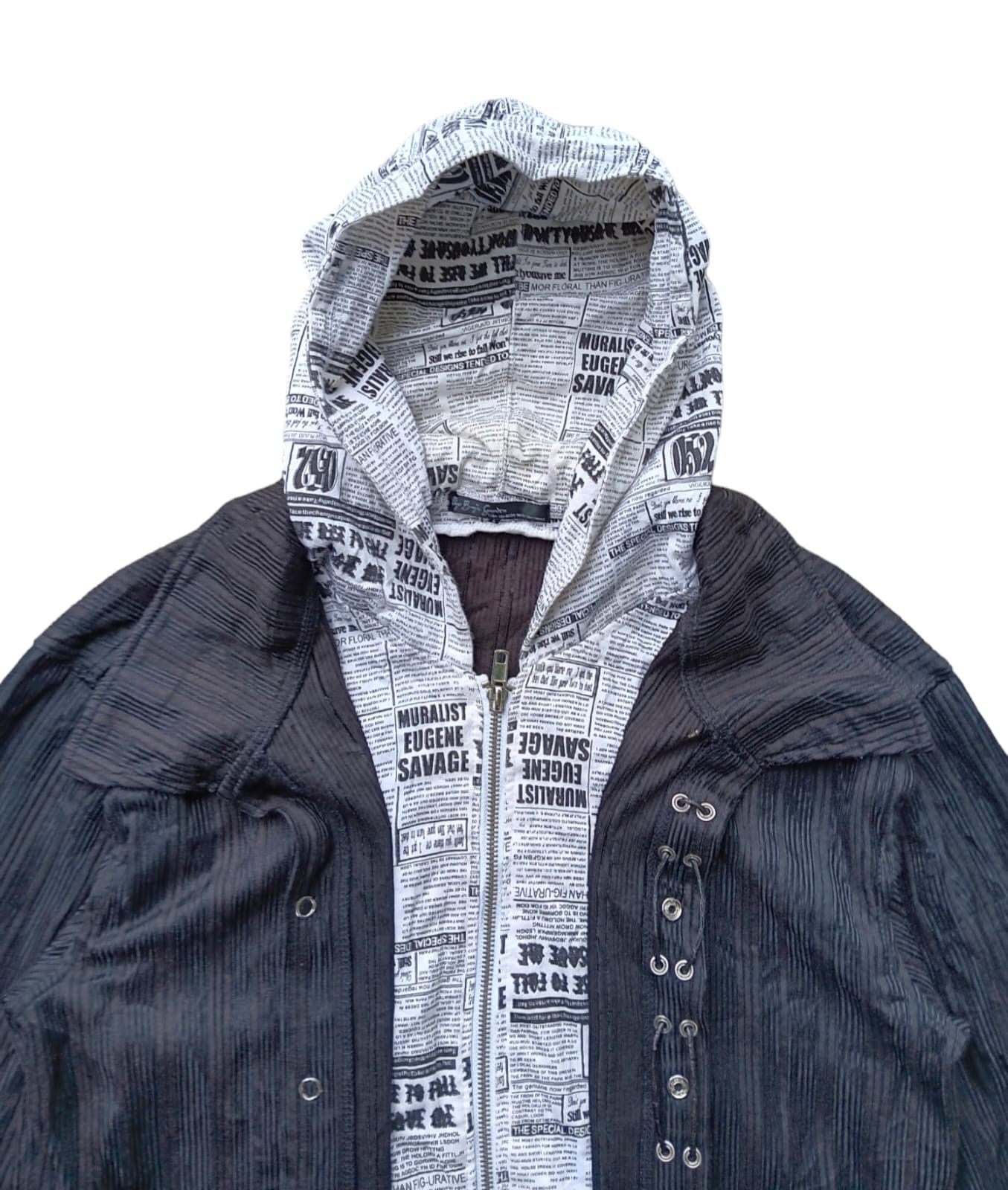 Japanese Brand The boys garden news papper double layer lace up hoodie Size US M / EU 48-50 / 2 - 5 Thumbnail
