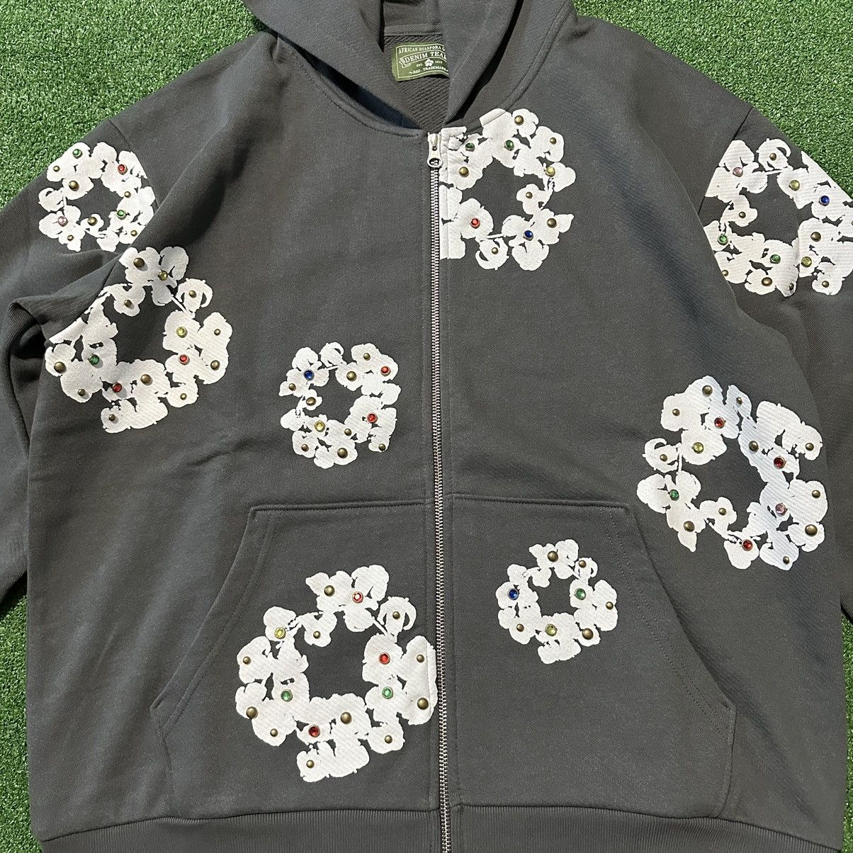 DENIM TEARS Denim Tears rhinestone cotton wreath zip hoodie DENIM TEARS Denim Tears rhinestone cotton wreath zip hoodie