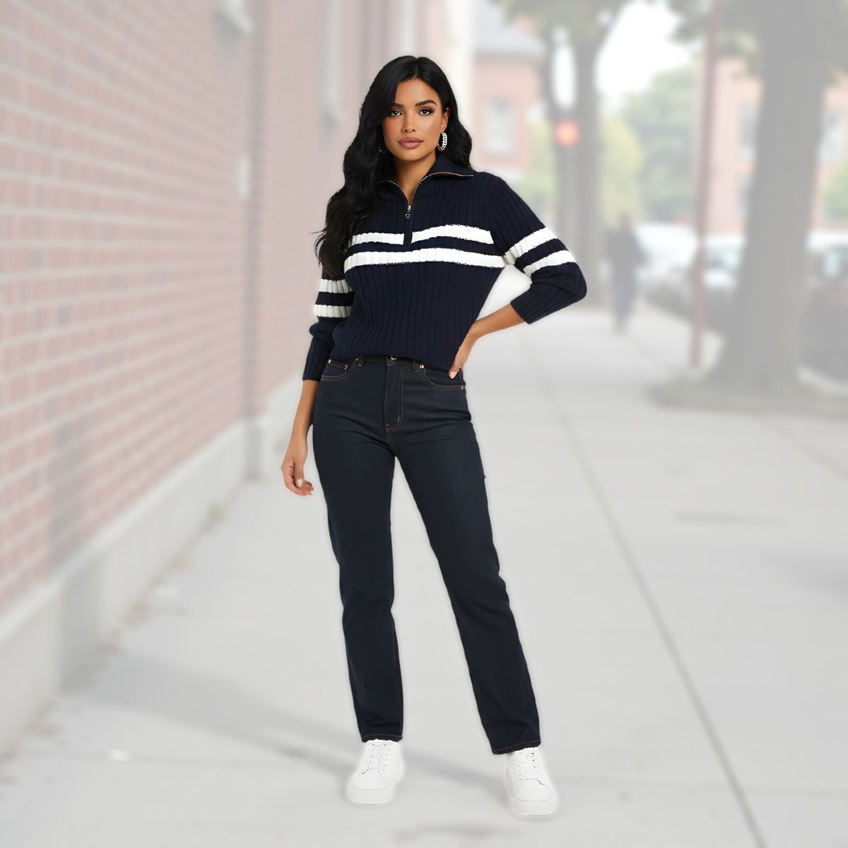 Other Cotton Emporium Women’s Blue White Zip Up Crop Sweater Sz M Size M / US 6-8 / IT 42-44 - 2 Thumbnail