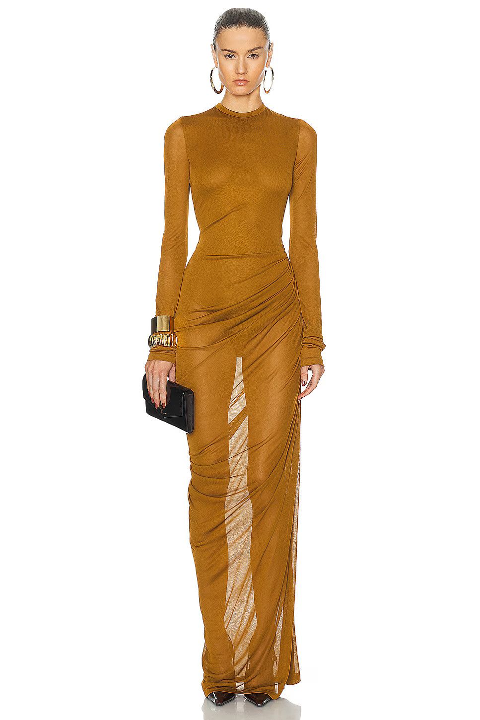 Saint Laurent Paris o1bcso1str1125 Long Drapped Dress In Jersey in Brown/Cumin Size S / US 4 / IT 40 - 1 Thumbnail