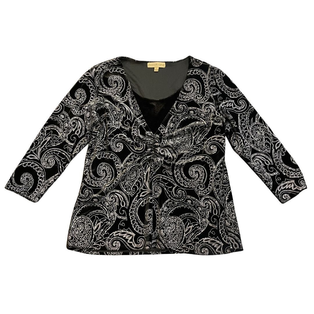 Other Notations Velvet Silver Glitter Paisley Blouse Whimsygoth Size L / US 10 / IT 46 - 1 Thumbnail