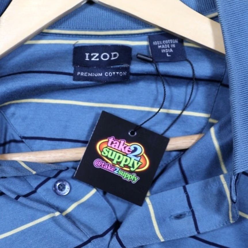 Izod IZOD Polo Shirt Mens Short Sleeve Blue Striped 100% Cotton Size L Premium Classic Golf Shirt Size US L / EU 52-54 / 3 - 7 Thumbnail
