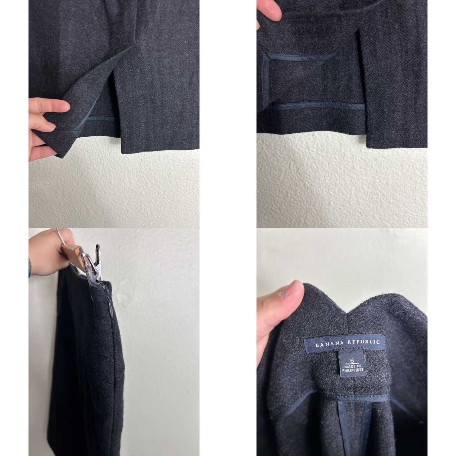 Banana Republic BANANA REPUBLIC Women's Herringbone Pencil Skirt 100% Wool Size 6 Dark Gray Size 28" / US 6 / IT 42 - 8 Thumbnail
