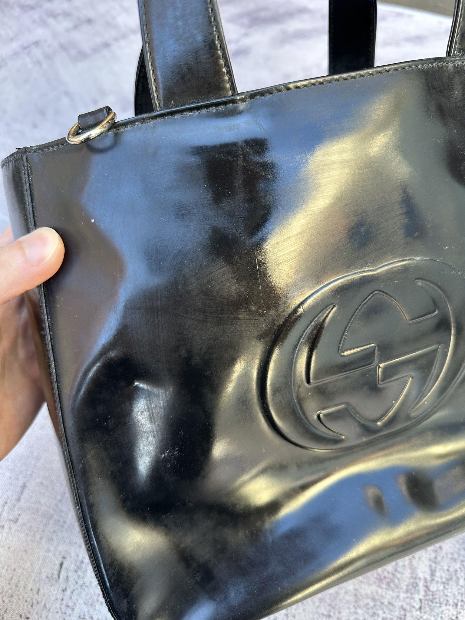 Gucci Gucci Handbag Black Patent Leather Interlocking G Logo Size ONE SIZE - 9 Thumbnail