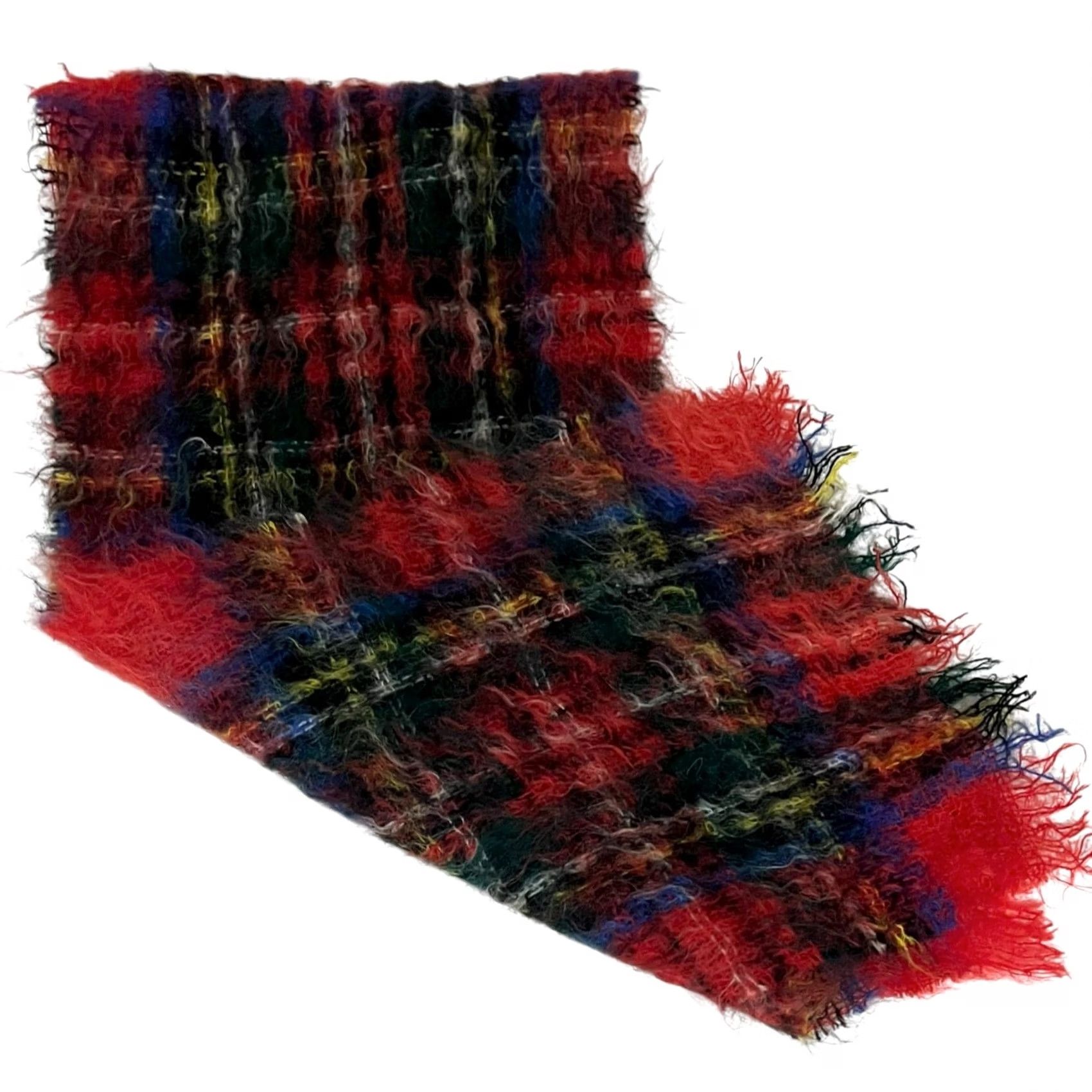 Vintage VINTAGE Yarrowvale Mohair Wool Scarf Woven in Scotland Red Green Plaid 48 X 10 In Mens Womens Size ONE SIZE - 4 Thumbnail