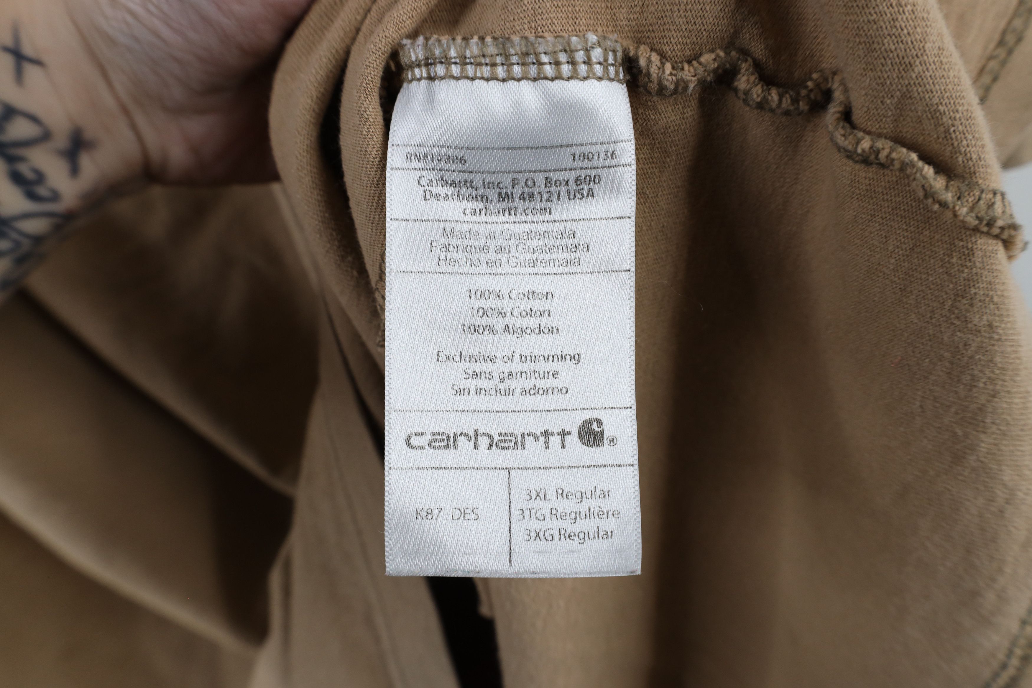 Carhartt × Vintage Vintage Carhartt Faded Spell Out Pocket T-Shirt Beige Tan Size US XXL / EU 58 / 5 - 8 Thumbnail