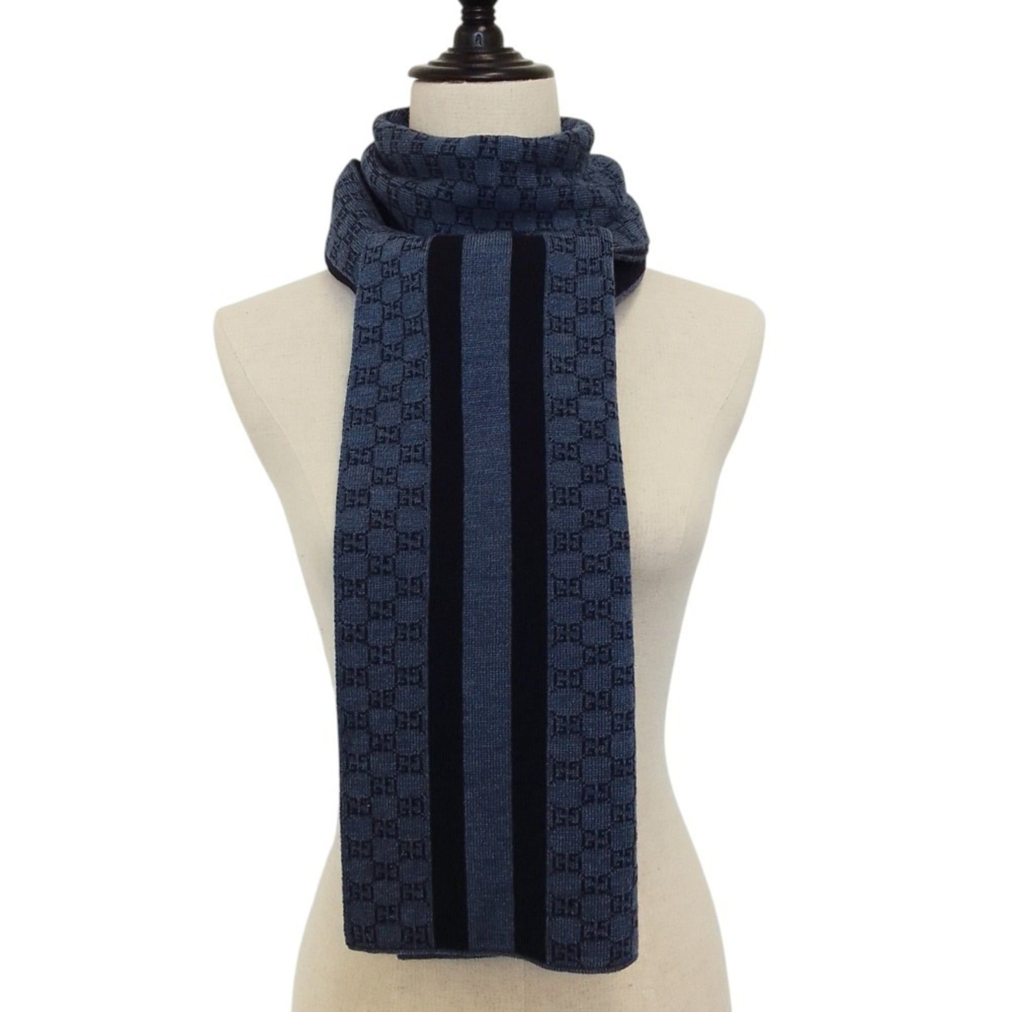 Gucci GUCCI GG Wool Knit Scarf/Muffler, 30 x 200cm, Dark Navy, Men's/Women's Size ONE SIZE - 1 Thumbnail