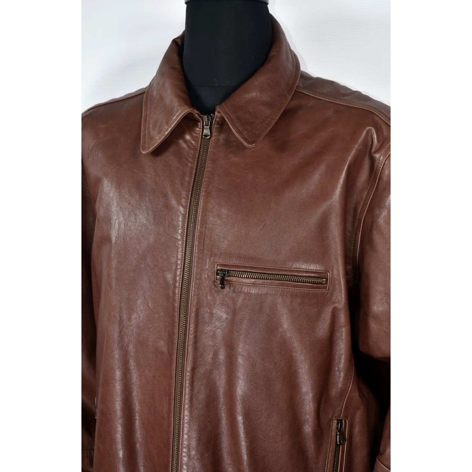 Marks & Spencer Marks & Spencer Leather Jacket Men XL Brown 100% Leather Zip Casual Chest 72cm Back Length 69cm 28.35 27.17 Size US XL / EU 56 / 4 - 6 Thumbnail