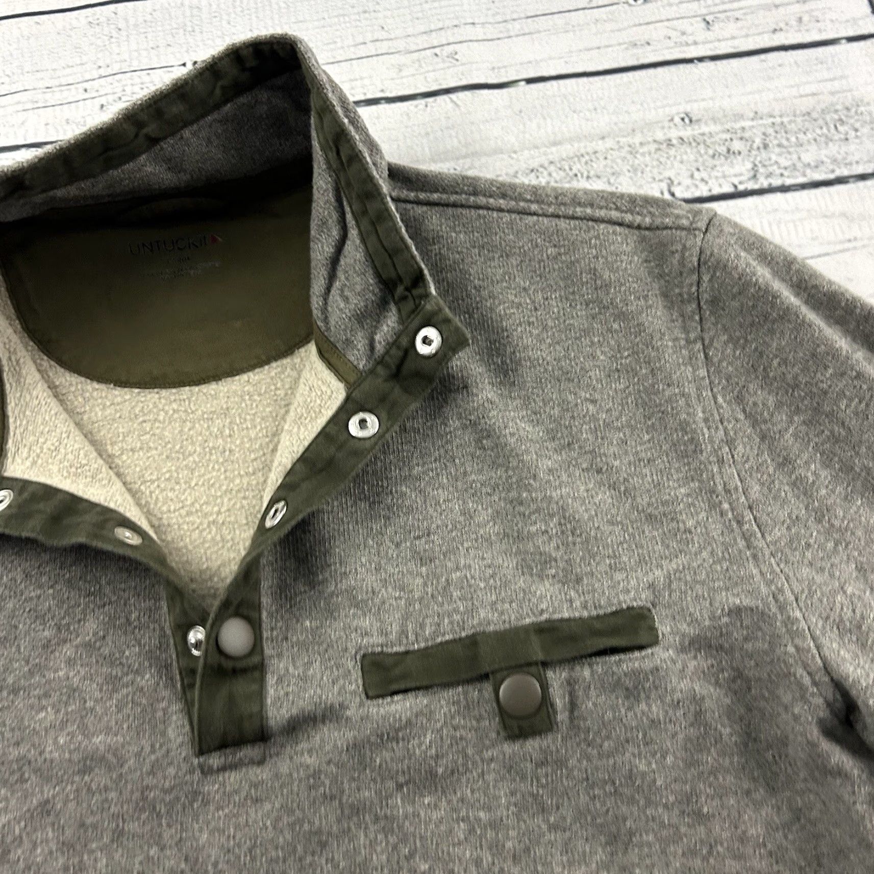 UNTUCKit UNTUCKit Parkson Pullover Jacket Mens Large Gray Green Snap Button Cotton Blend Shirt/Jacket Size US L / EU 52-54 / 3 - 3 Thumbnail