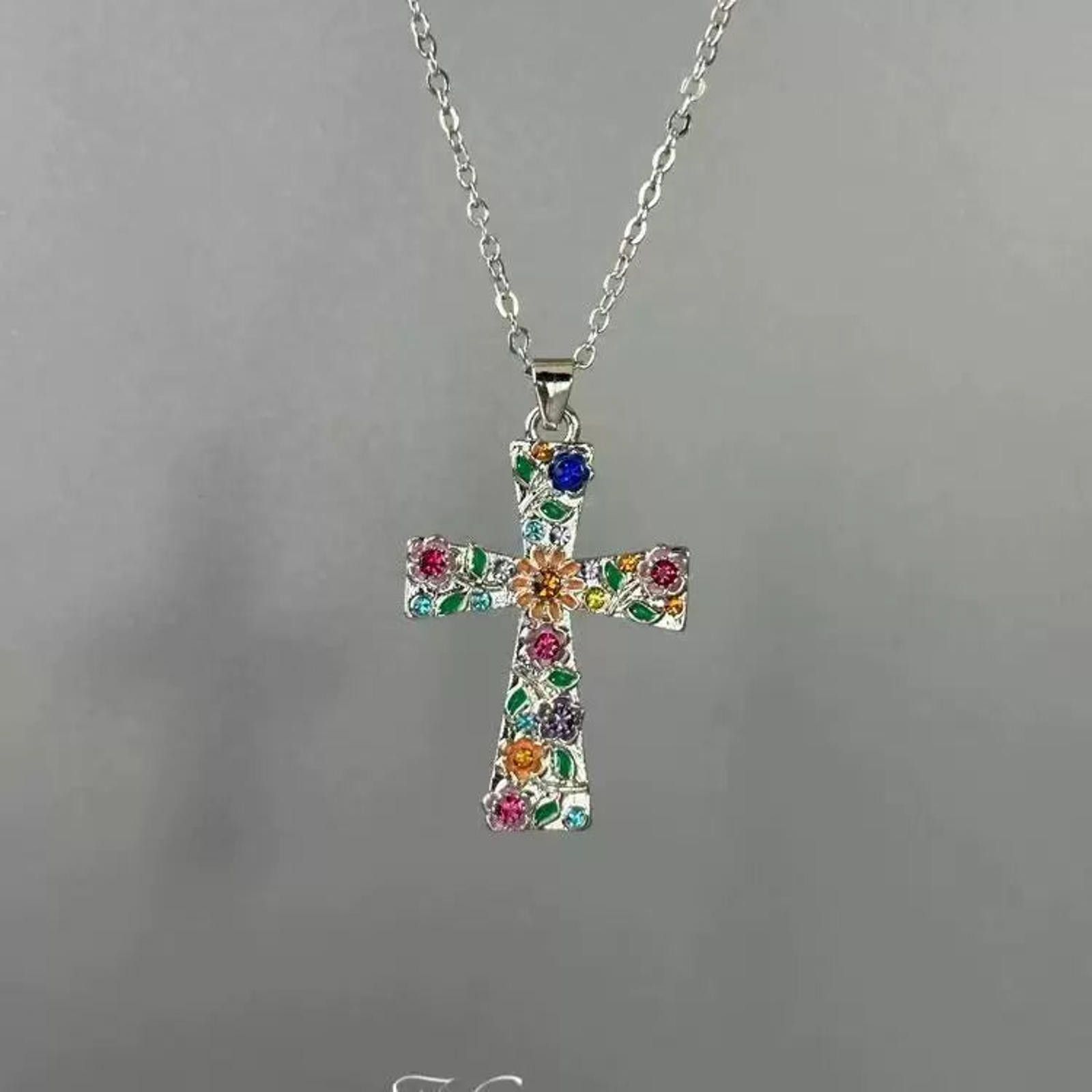 Jewelry Multicolour Gemstone Cross Necklace Size ONE SIZE - 3 Thumbnail