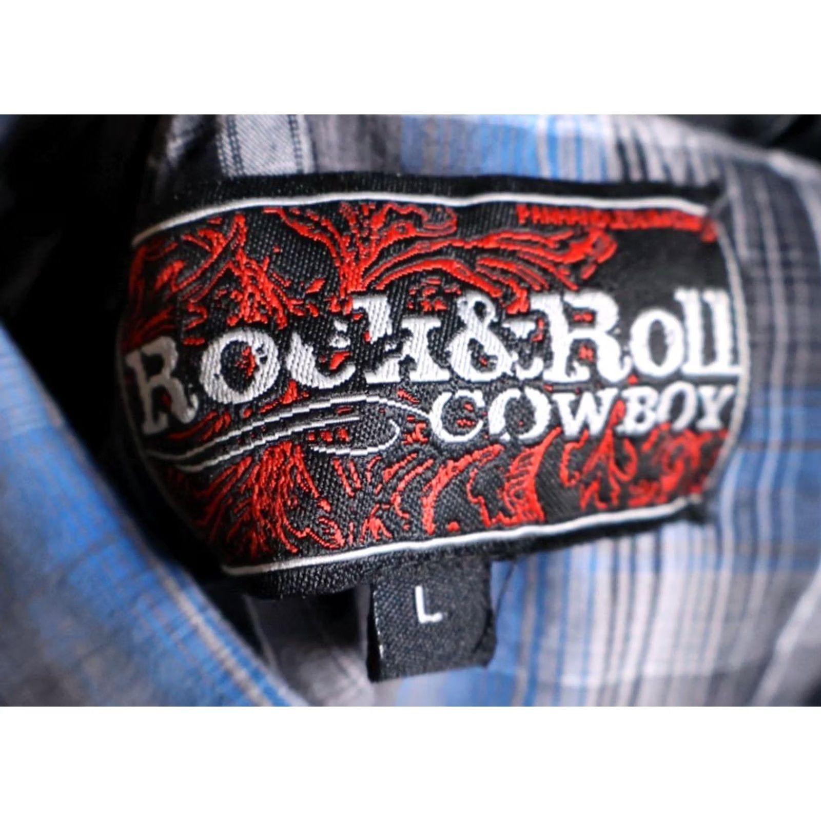 Vintage Rock & Roll Cowboy Shirt Men's Large Blue Plaid Pearl Snap Roll Tab Sleeves Size US L / EU 52-54 / 3 - 3 Thumbnail