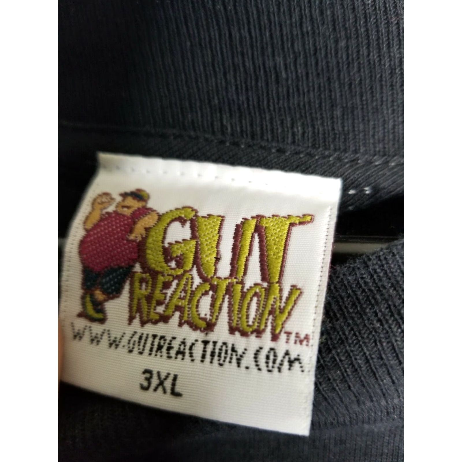 Vintage Vintage Gut Reaction Men's 3XL Black Distressed T-Shirt Crew Neck Graphic Music Logo Size US XXL / EU 58 / 5 - 6 Thumbnail
