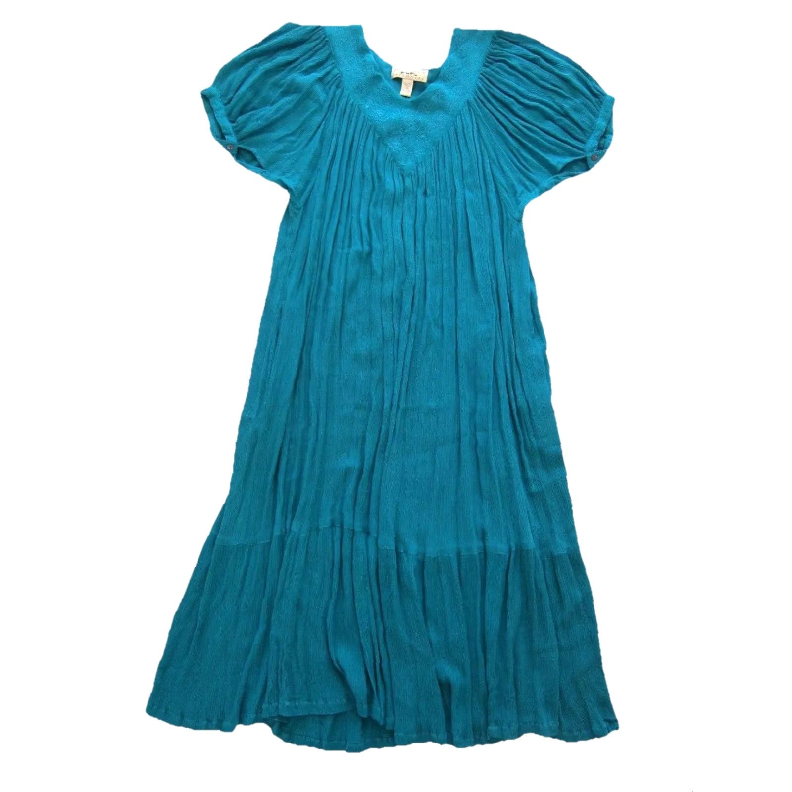 Vintage Vintage Erika Taylor Maxi Dress Green V-Neck Short Sleeve with Pockets M Womens Size 32" / US 10 / IT 46 - 2 Thumbnail