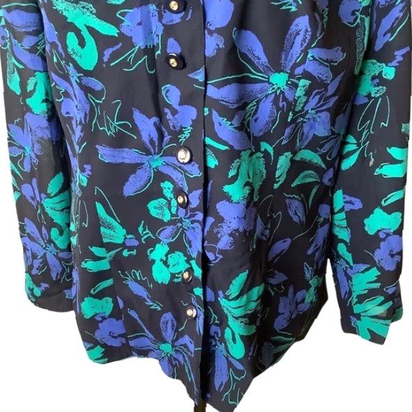 Vintage VINTAGE Blue Floral Lightweight Blazer Women’s M/L Chiffon 80s 90s Party/Cocktail Button Hipster Retro Womens Blazer Size M / US 6-8 / IT 42-44 - 5 Thumbnail