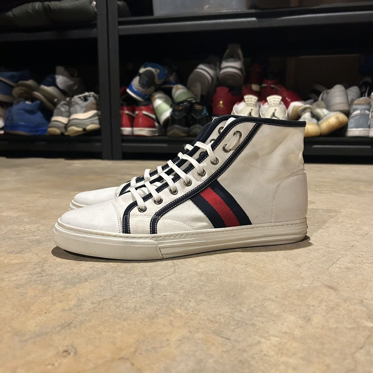Designer × Gucci Gucci Canvas Signature Web High Top Shoes US 9 Size US 9 / EU 42 - 1 Thumbnail