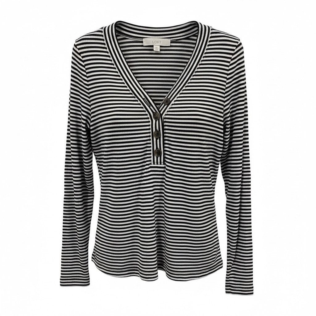 Loft LOFT Women’s Medium Striped Ribbed Henley Sweater Size M / US 6-8 / IT 42-44 - 1 Thumbnail