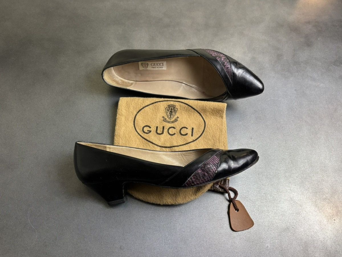 Gucci × Vintage 1970s Gucci Heels Vintage Gucci Leather Pumps Snake Skin Bag Size US 8.5 / IT 38.5 - 21 Thumbnail