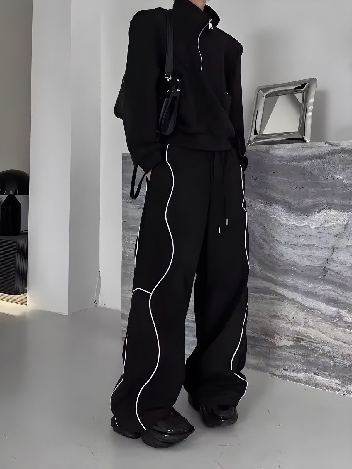 Japanese Brand × Vintage Y2K 2000s retro side swirl line baggy loose pants Size US 30 / EU 46 - 1 Thumbnail