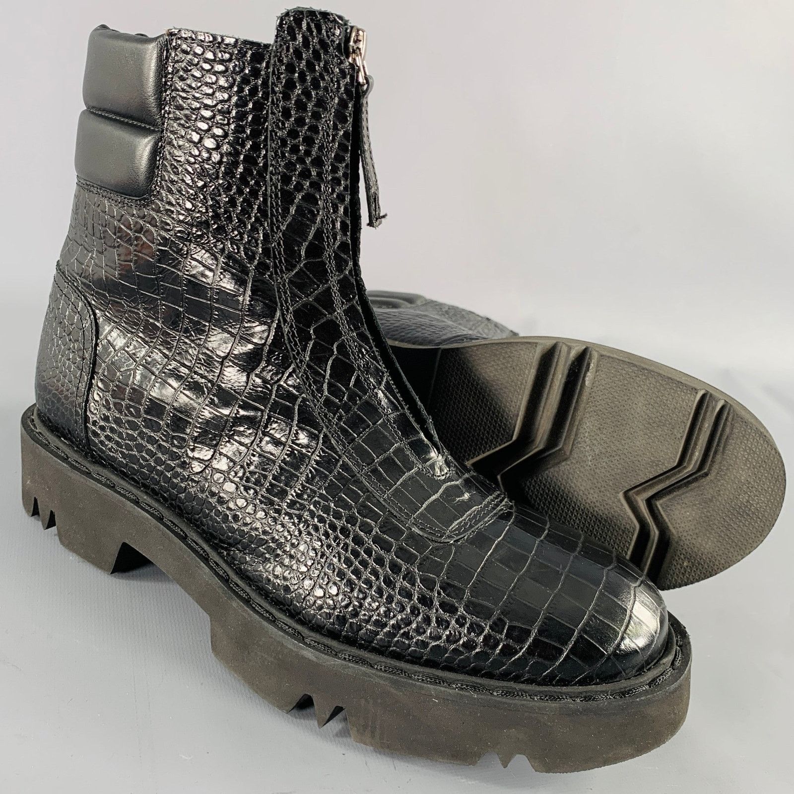Aquatalia AQUATALIA Size 11 Black Leather Croc Embossed Zip Up Boots Size US 11 / IT 41 - 5 Thumbnail