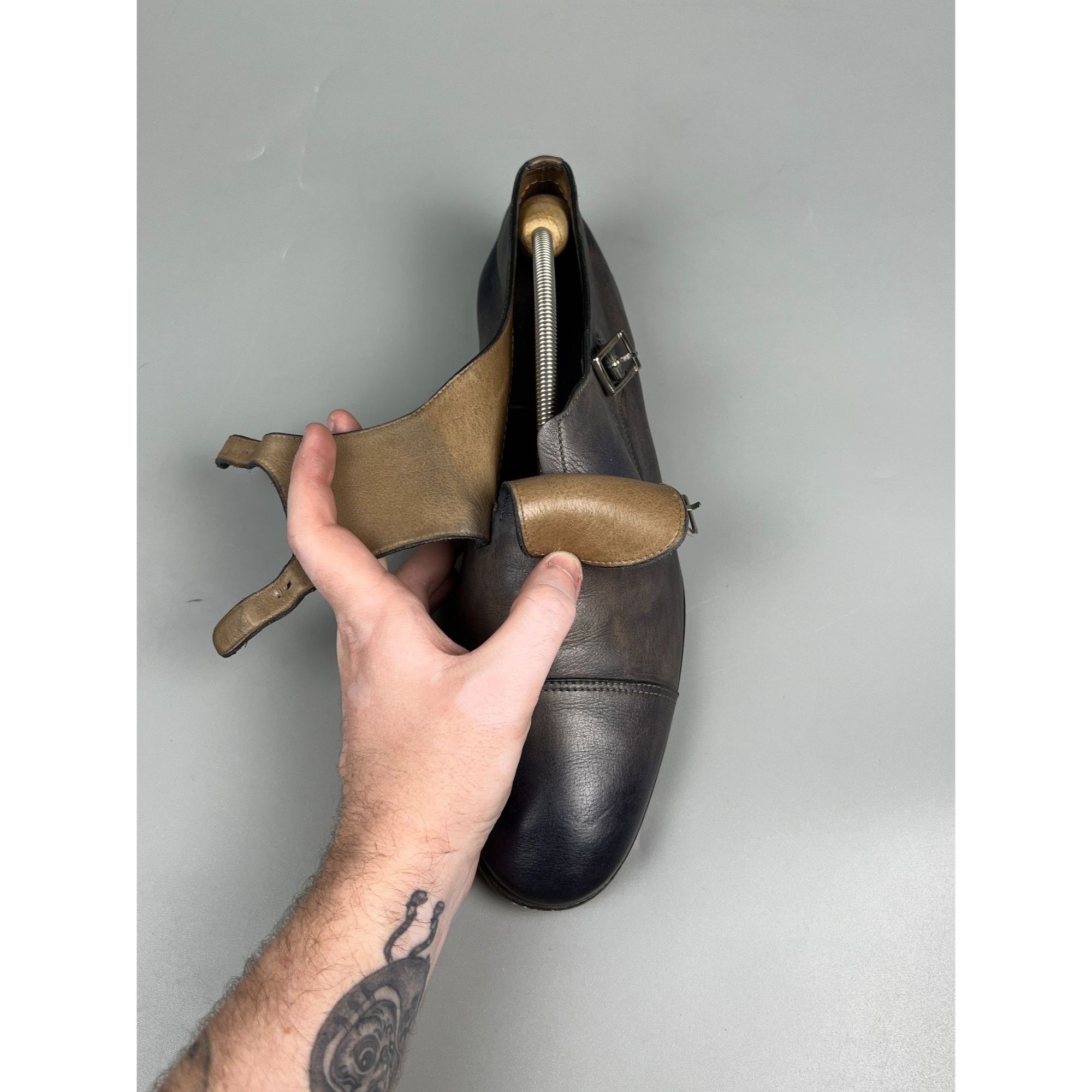 Santoni Santoni Blue Patina Monk Strap Dress Shoes (Y0996) Size US 11 / EU 44 - 6 Thumbnail