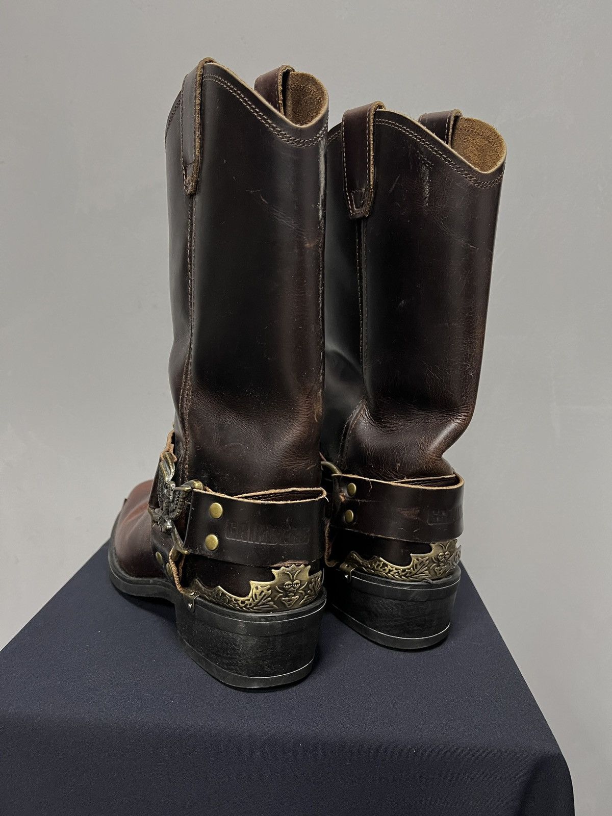 Grinders leather eagle harness motorcycle boots metal guidi