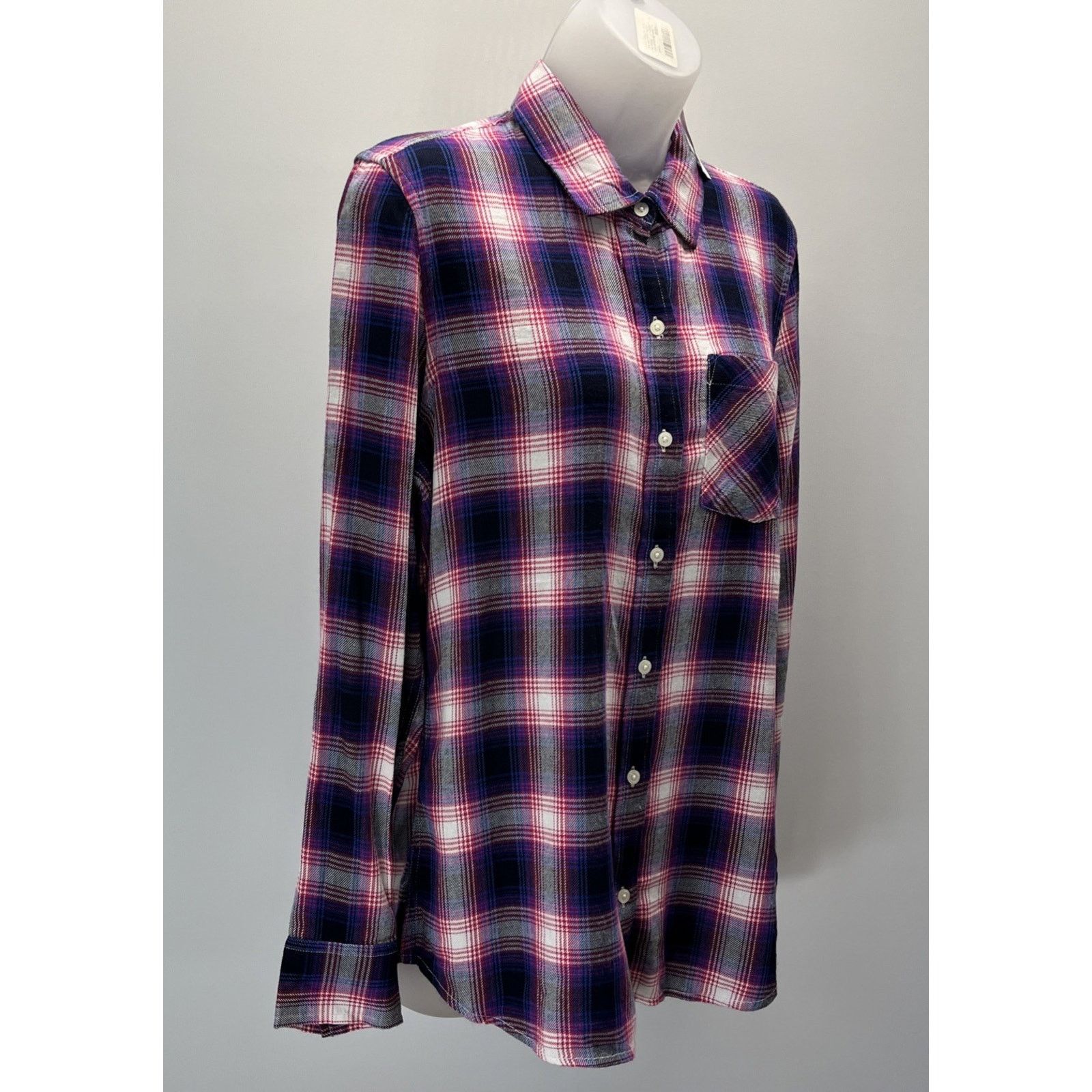 Gap NWT Gap Long Sleeve Drapey Plaid Top Navy Pink Soft Size S Size S / US 4 / IT 40 - 2 Thumbnail