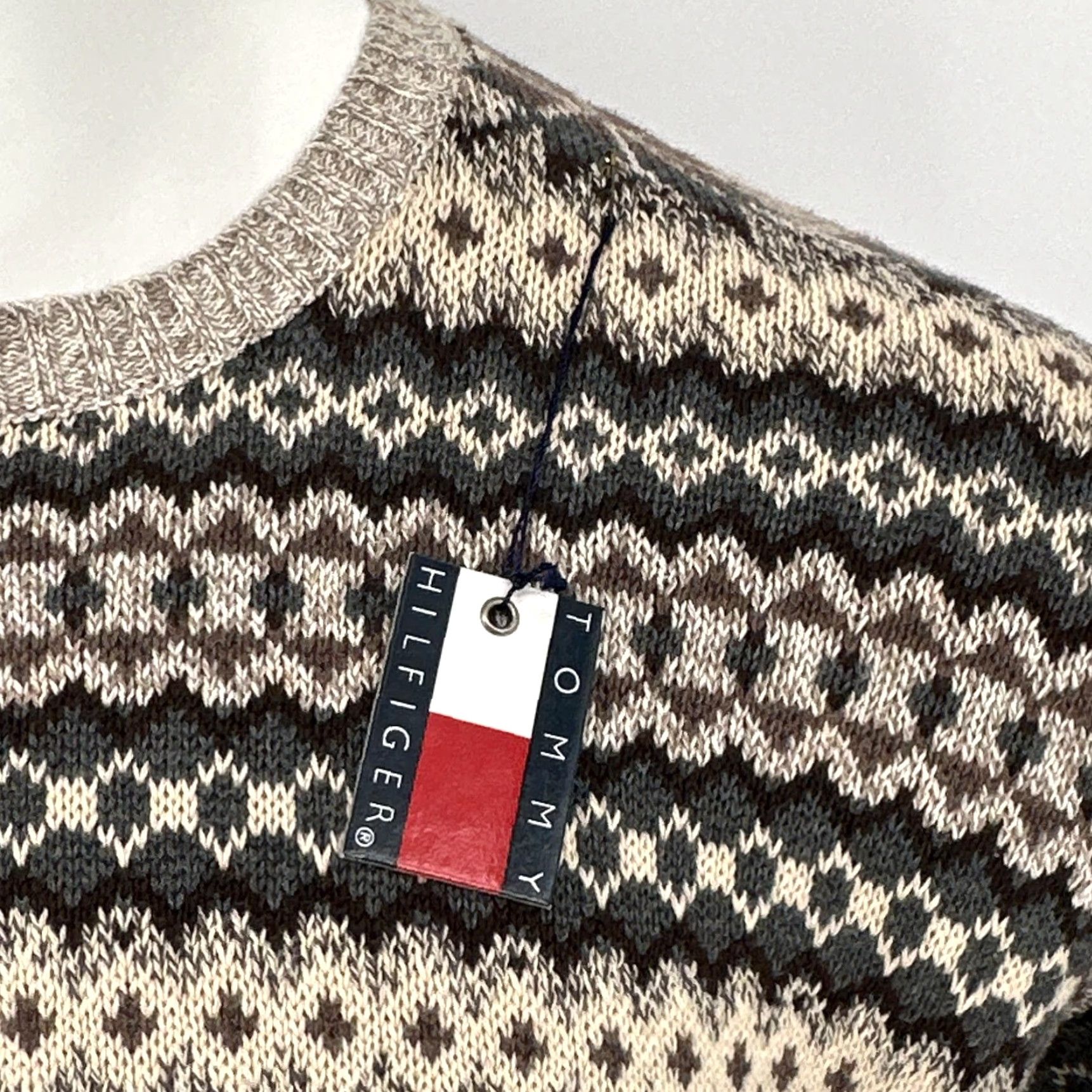 Tommy Hilfiger VINTAGE Tommy Hilfiger Sweater Mens XL Beige Fair Isle Cotton Crewneck Pullover Knit Size US XL / EU 56 / 4 - 3 Thumbnail