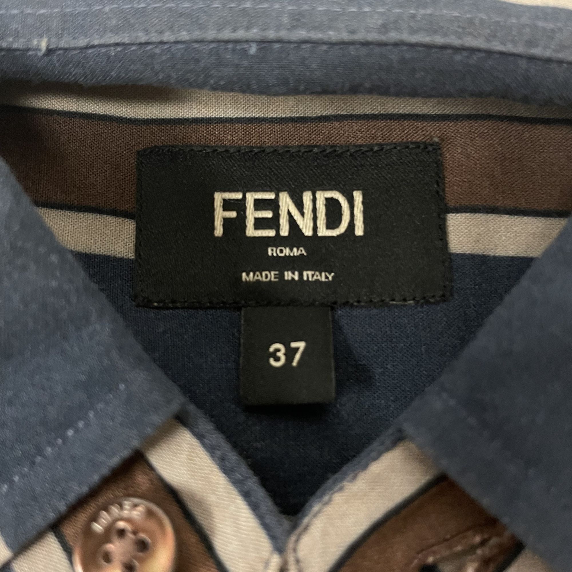 Fendi Fendi Blue Stripe PANEL Logo Rayon Rockabilly Shirt Size US M / EU 48-50 / 2 - 8 Thumbnail