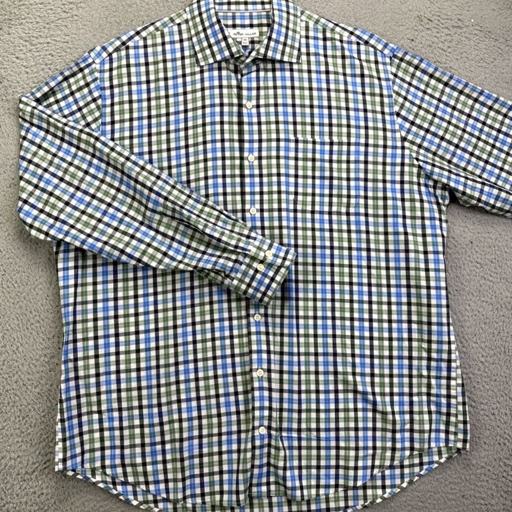 Peter Millar Peter Millar Button Up Shirt Mens XL Green Blue Plaid Cotton Long Sleeve Pocket Shirt Size US XL / EU 56 / 4 - 2 Thumbnail