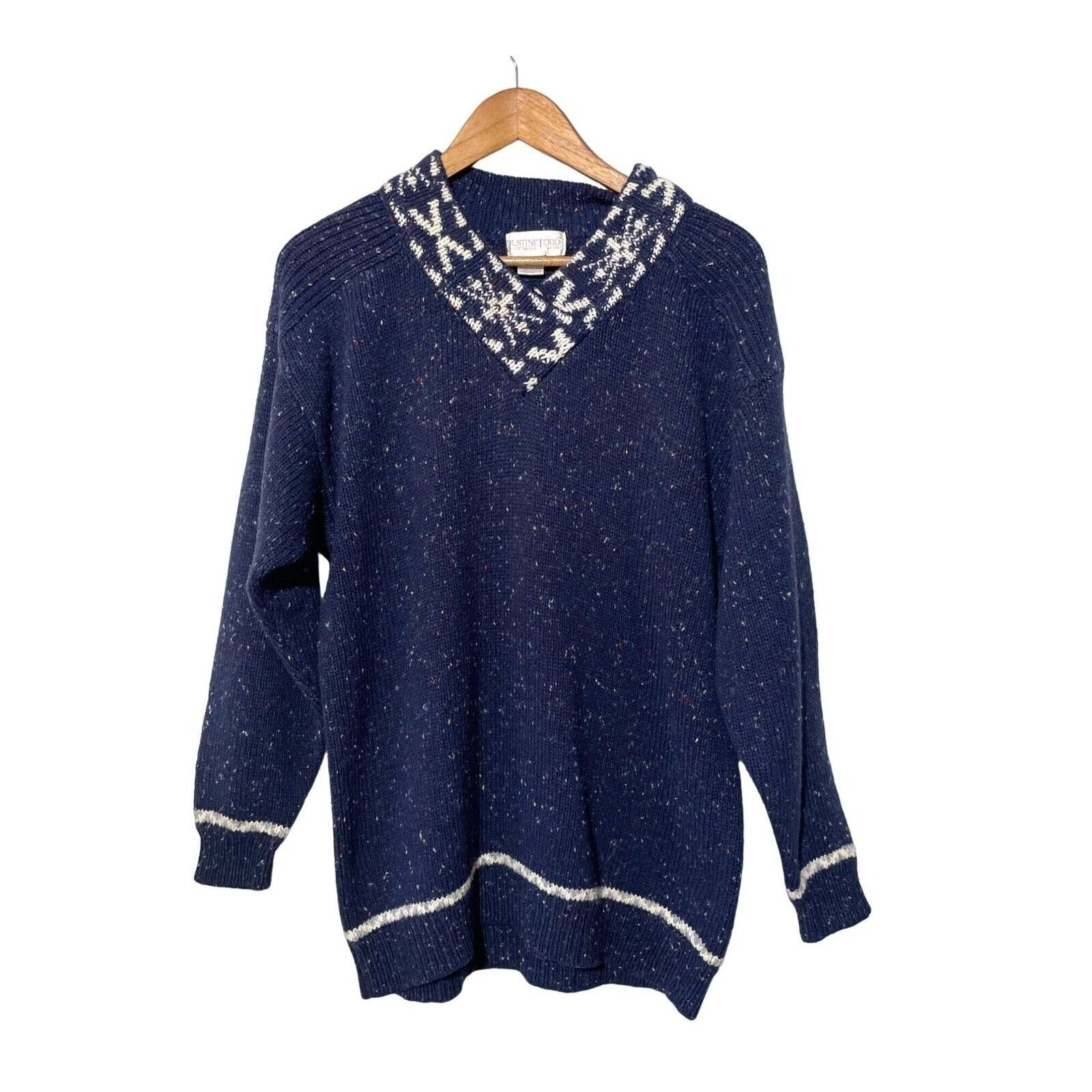 Other Justine Todd · 3X · V-Neck Blue Tweed Wool Blend Sweater Size 3XL / US 20-22 - 2 Thumbnail