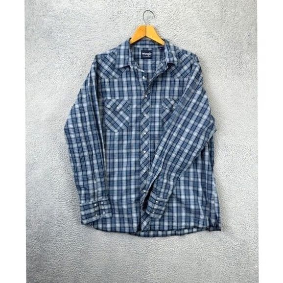 Wrangler VINTAGE Wrangler Western Shirt Mens 2XT Tall Blue Plaid Pearl Snap Button Up Shirt Size US XXL / EU 58 / 5 - 3 Thumbnail