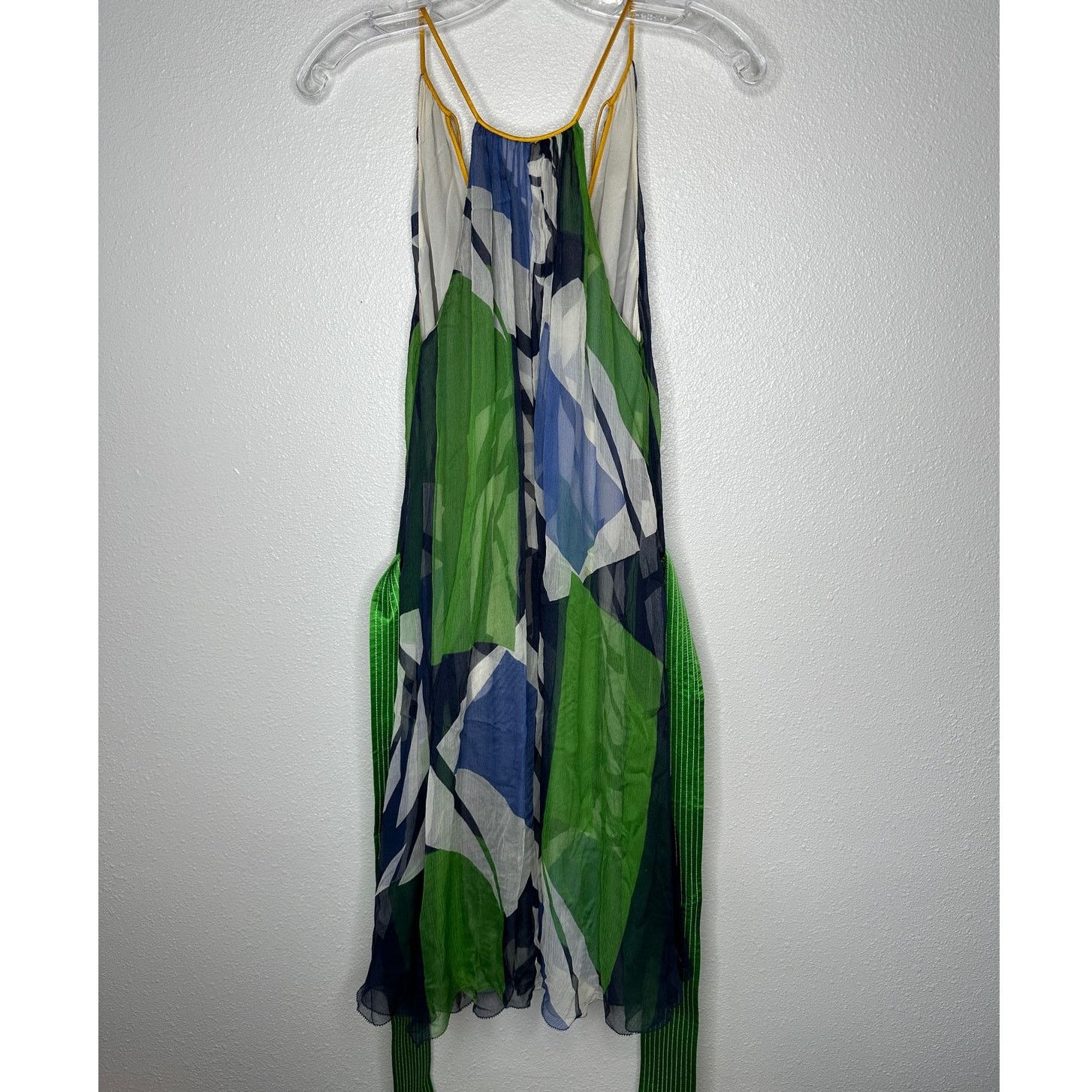 Other Catherine Malandrino Blue Green Cream Silk Tie Dress 6 Size M / US 6-8 / IT 42-44 - 2 Thumbnail