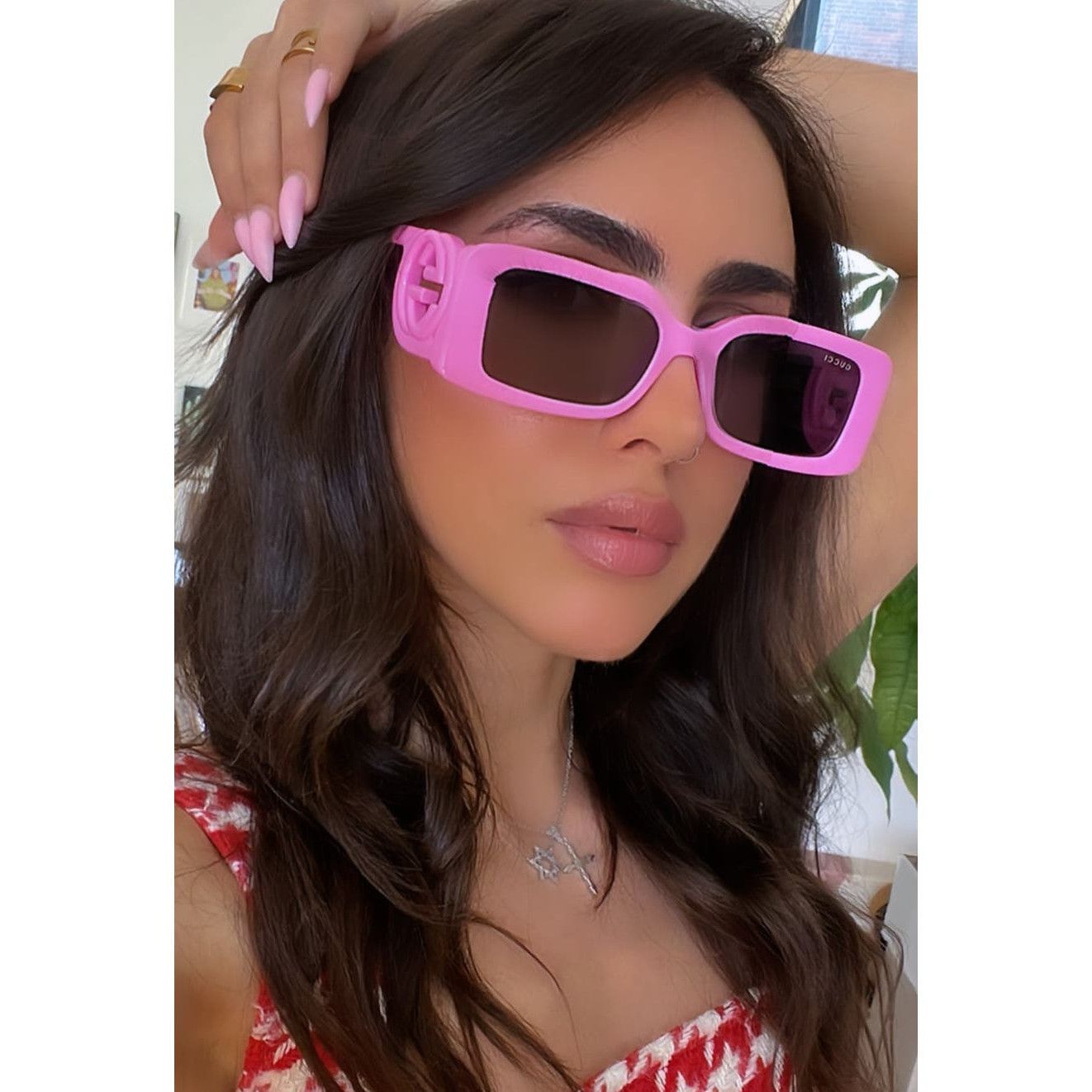 Gucci NEW Gucci GG1325S Slim Pink Logo Sunglasses Size ONE SIZE - 1 Thumbnail