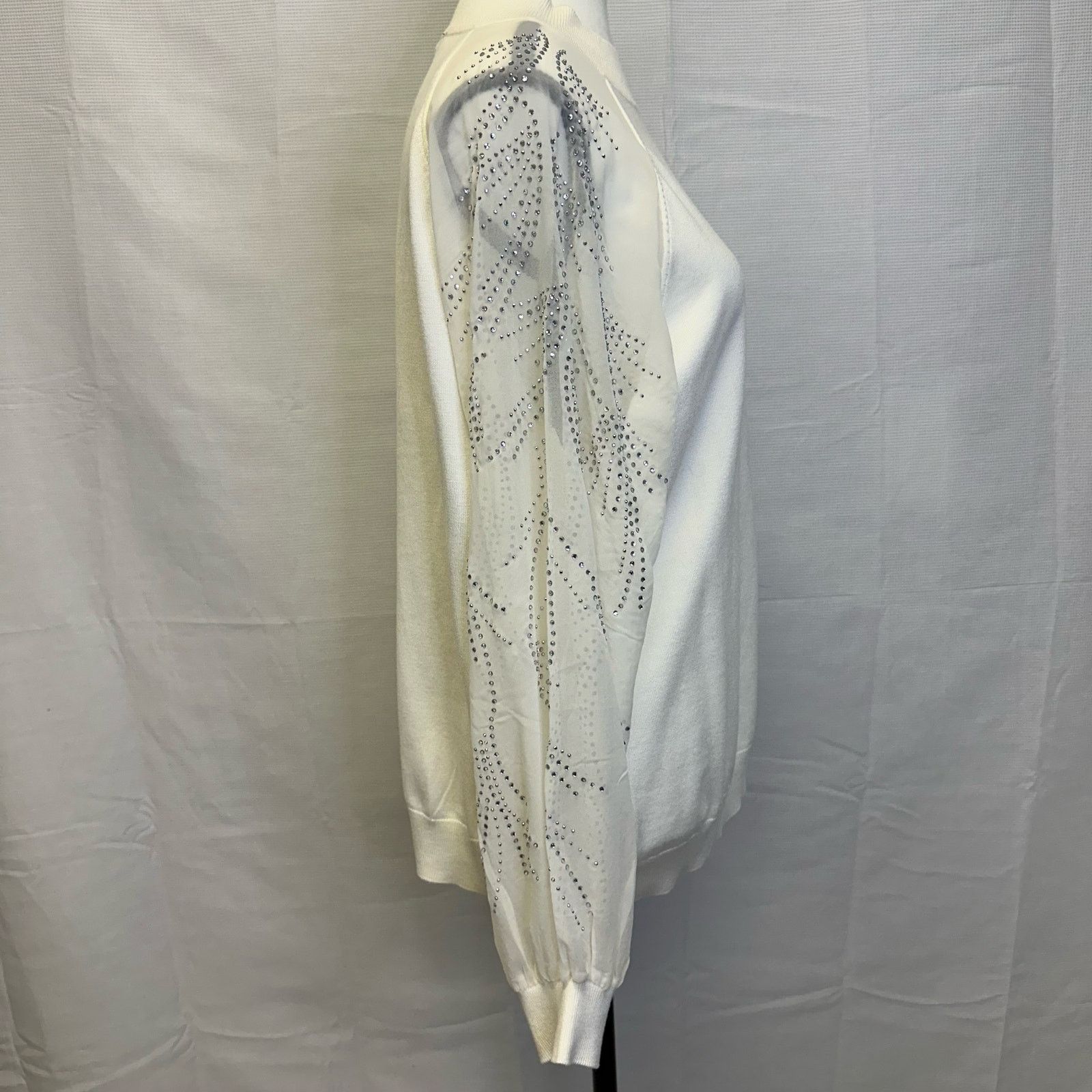 Adrianna Papell Adrianna Papell XL Embellished Knit Top Sheer Sleeve Blouse Size XL / US 12-14 / IT 48-50 - 2 Thumbnail