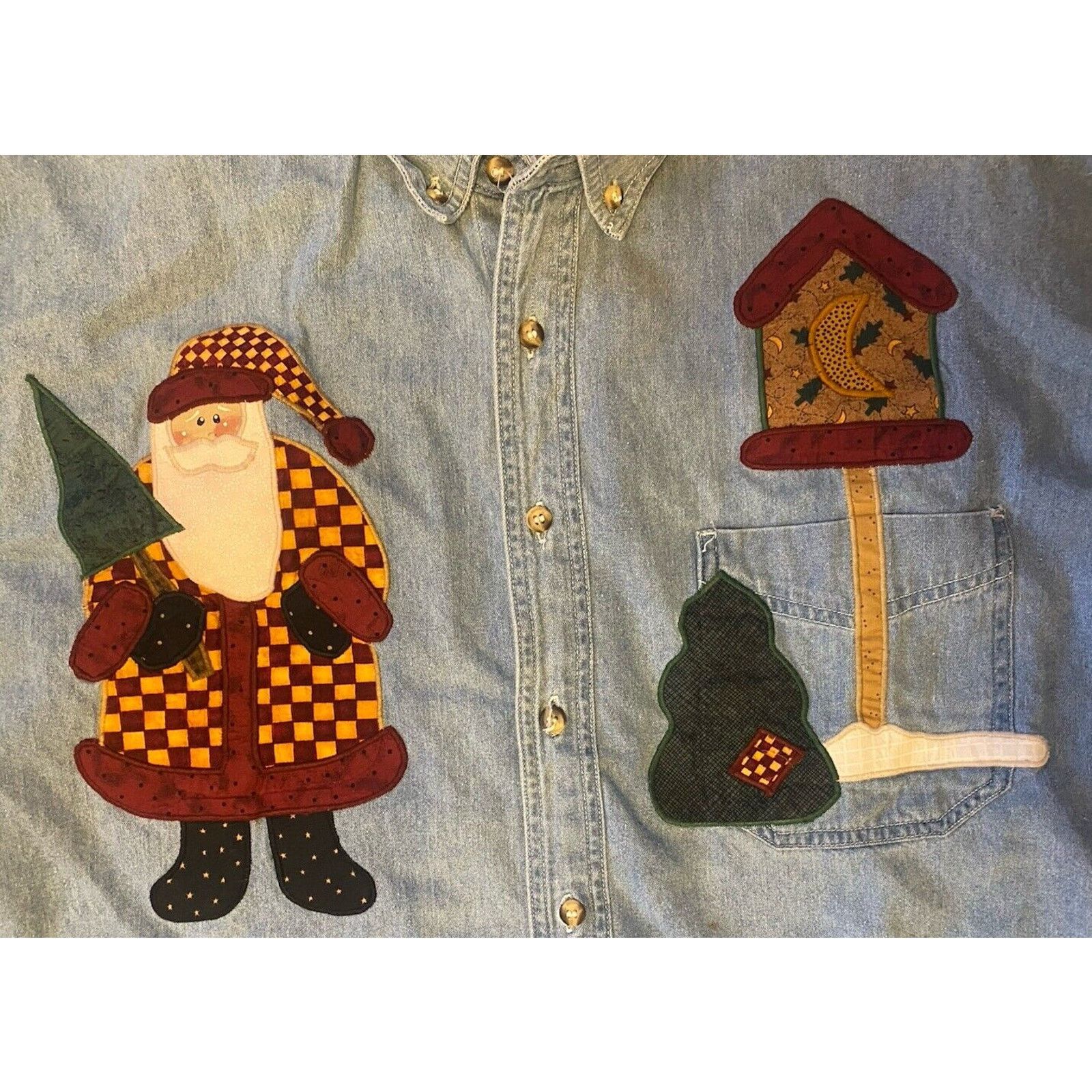 Other VTG Christmas Santa Denim Button Up Women’s XL Most Wanted Size XL / US 12-14 / IT 48-50 - 2 Thumbnail
