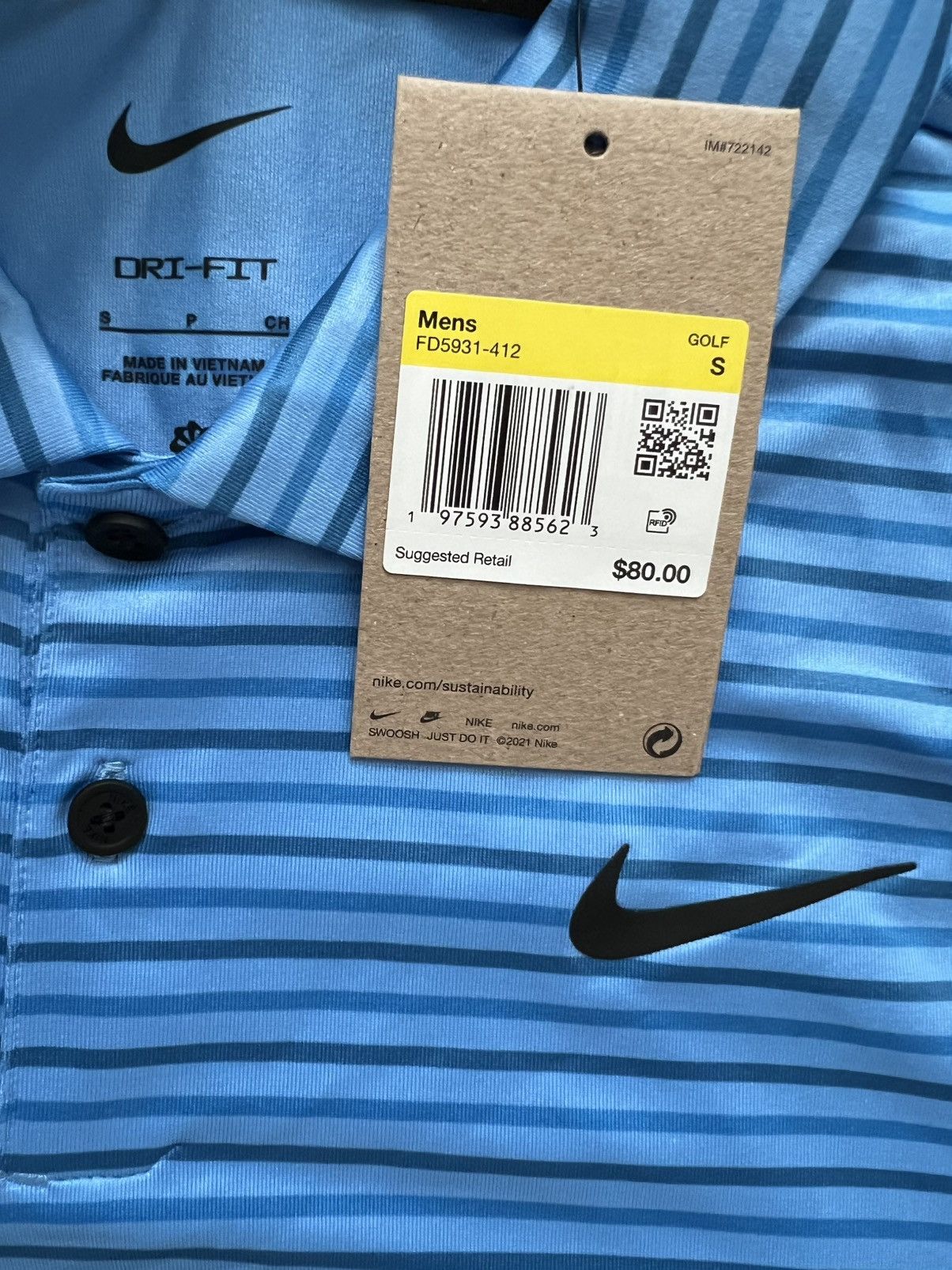 Nike Nike Dri-FIT Tour Striped Performance Golf Polo Blue Size US S / EU 44-46 / 1 - 7 Thumbnail