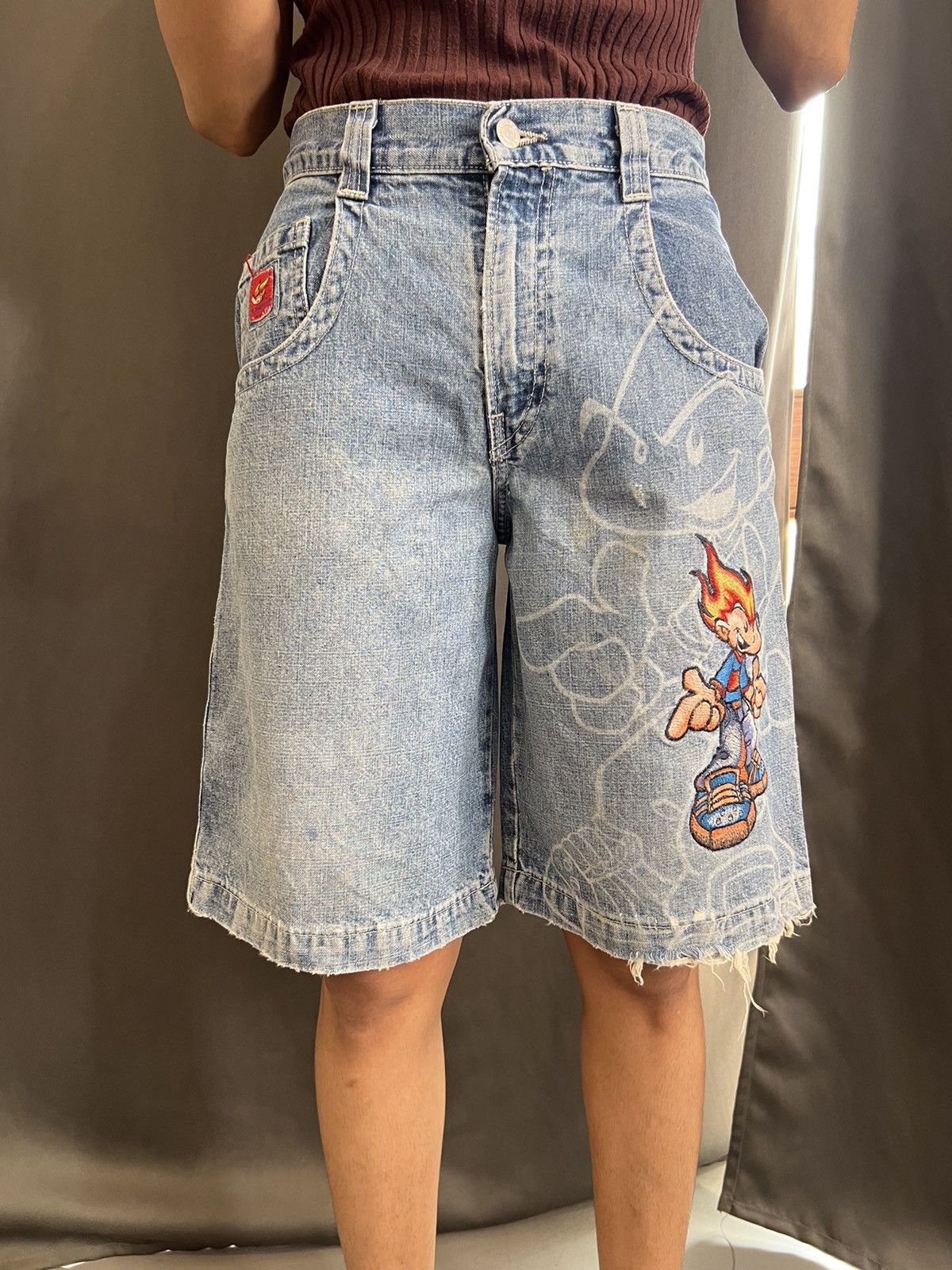 JNCO Vintage flamehead crazy boy printed denim jort Size US 28 / EU 44 - 1 Thumbnail