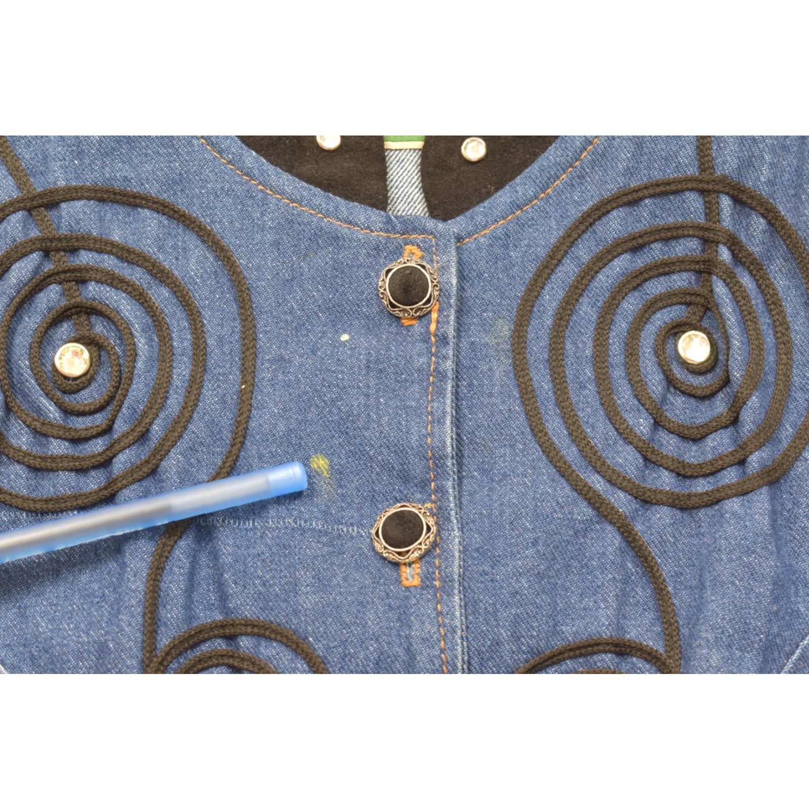 Denime Green Field USA Women Vest Denim Rhinestone Spiral Cord Blue Medium M Size M / US 6-8 / IT 42-44 - 5 Thumbnail