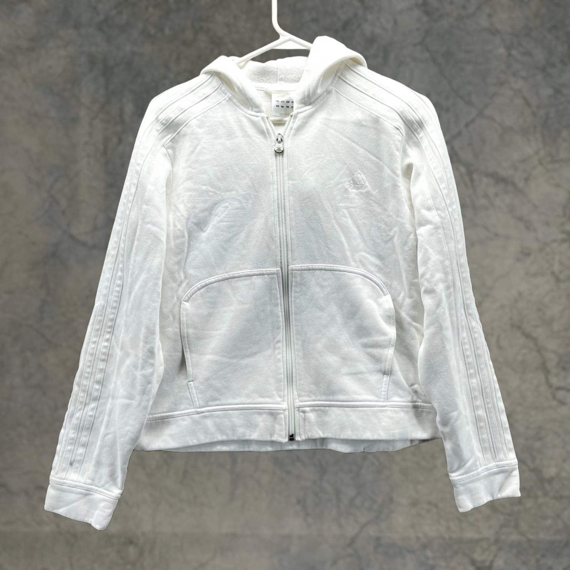Adidas VINTAGE Adidas Sweater Women Large White Full Zip Hoodie Jacket Trefoil Logo Full Zip Hooded Sock? Size L / US 10 / IT 46 - 1 Thumbnail