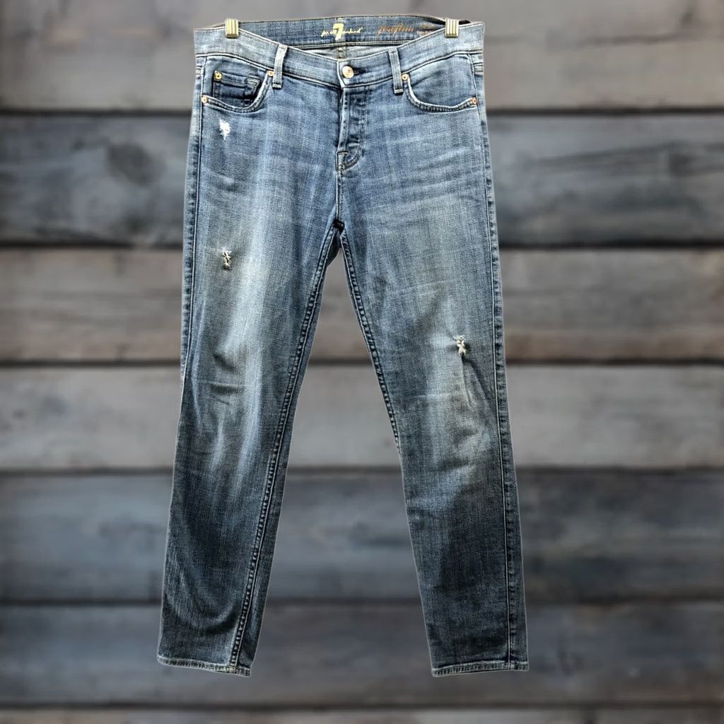 7 For All Mankind 7 For All Mankind Josefina Boyfriend Jeans Womens Size 25 Blue Distressed Soft Denim Cotton Blend Low Rise 5-Pocket Mens? Womens Size 42" / US 20 - 1 Thumbnail