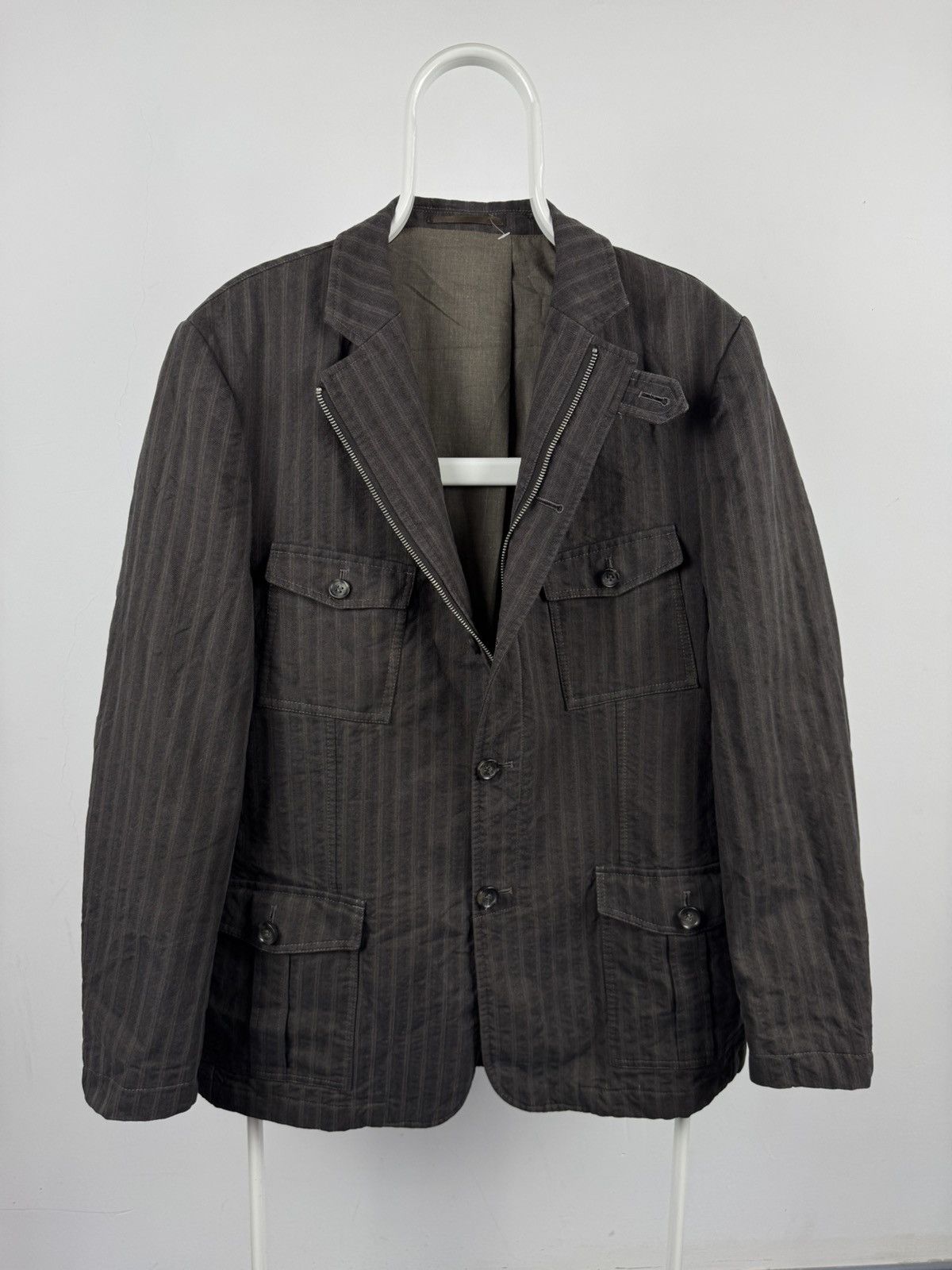 Urban Classics Luigi Morini Blue Safari Blazer Military Style Zip Jacket Size 54R - 2 Thumbnail
