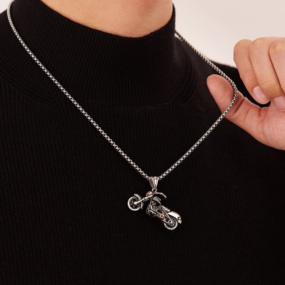 Designer × Japanese Brand Stainless Steel Necklace Cubic Zirconia Motorcycle Pendant Size ONE SIZE - 4 Thumbnail