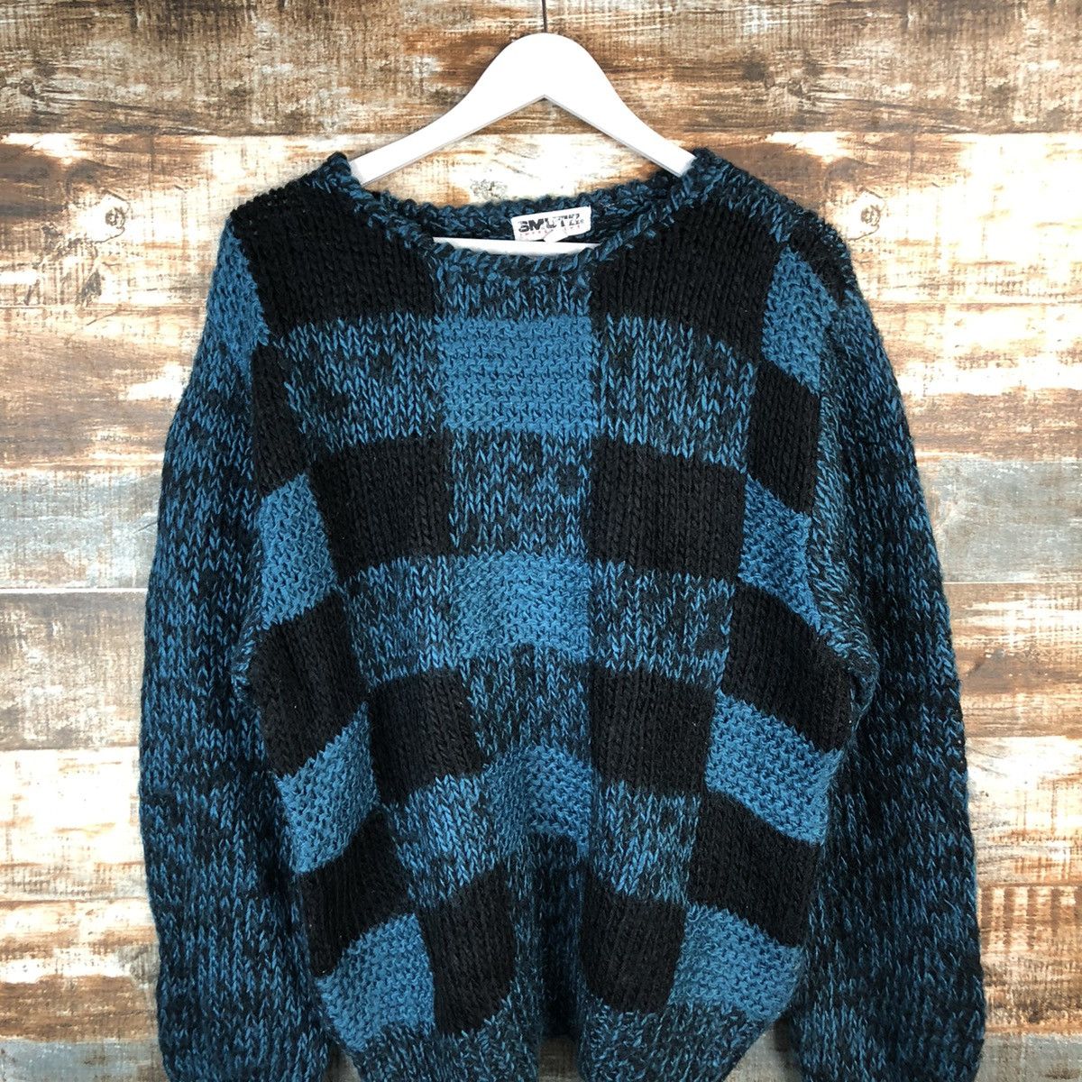 Vintage Smotz Blue Checkred handknit Knitwear #A1375 Size US L / EU 52-54 / 3 - 8 Thumbnail