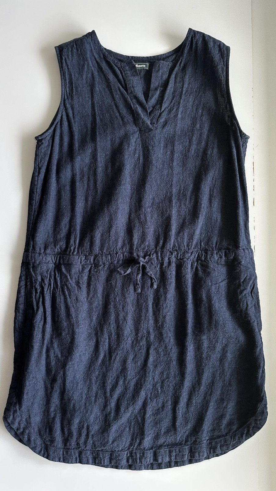 Roots Roots Linen Navy Sleeveless Dress Drawstring Waist Medium Size M / US 6-8 / IT 42-44 - 6 Thumbnail