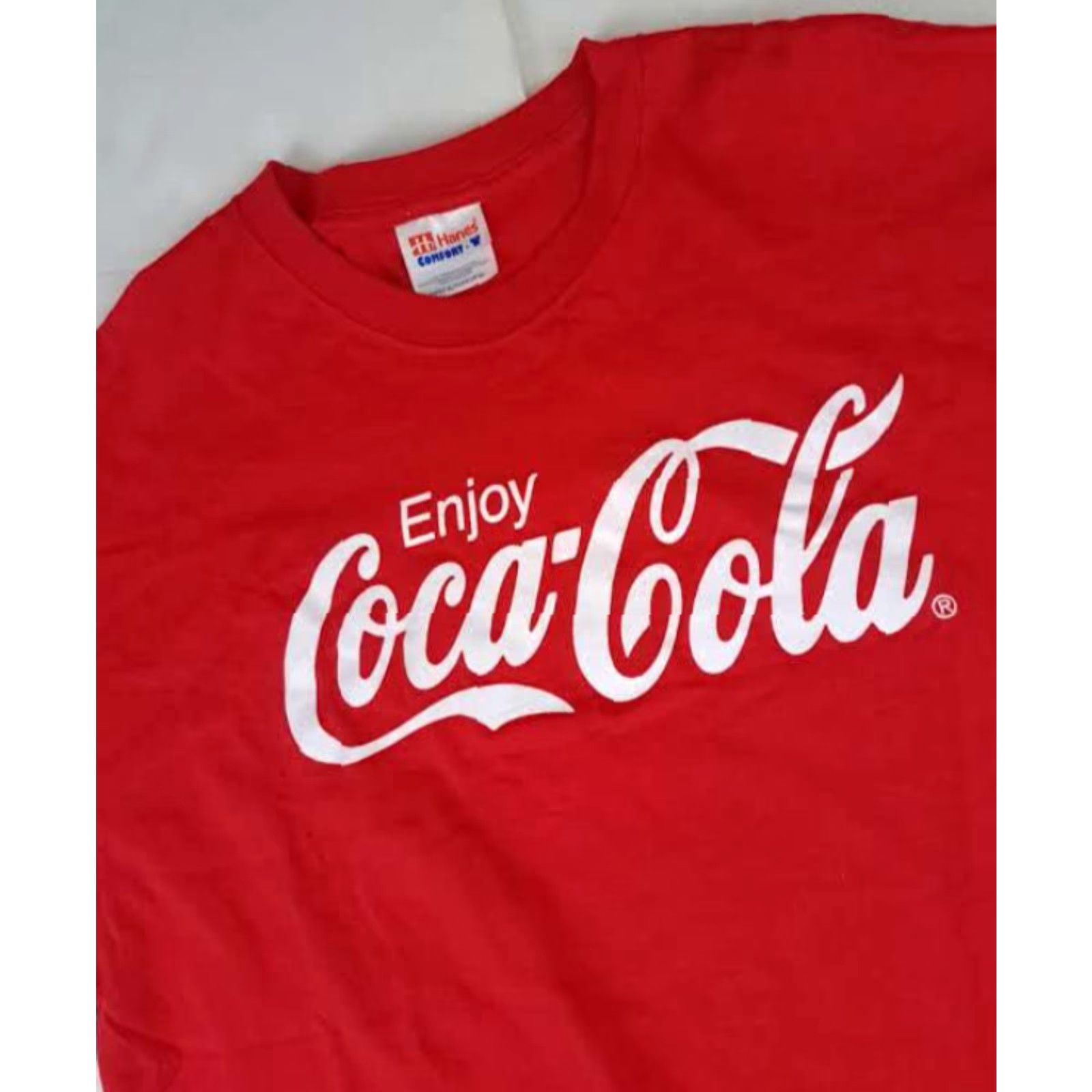 Hanes VINTAGE Coca-Cola Printed Red XL T-Shirt Hanes Comfort Shirt Unisex Adults 1990s Logo Graphic Print Crew Neck Short Sleeve Cotton Red Mens Womens Size US XL / EU 56 / 4 - 3 Thumbnail